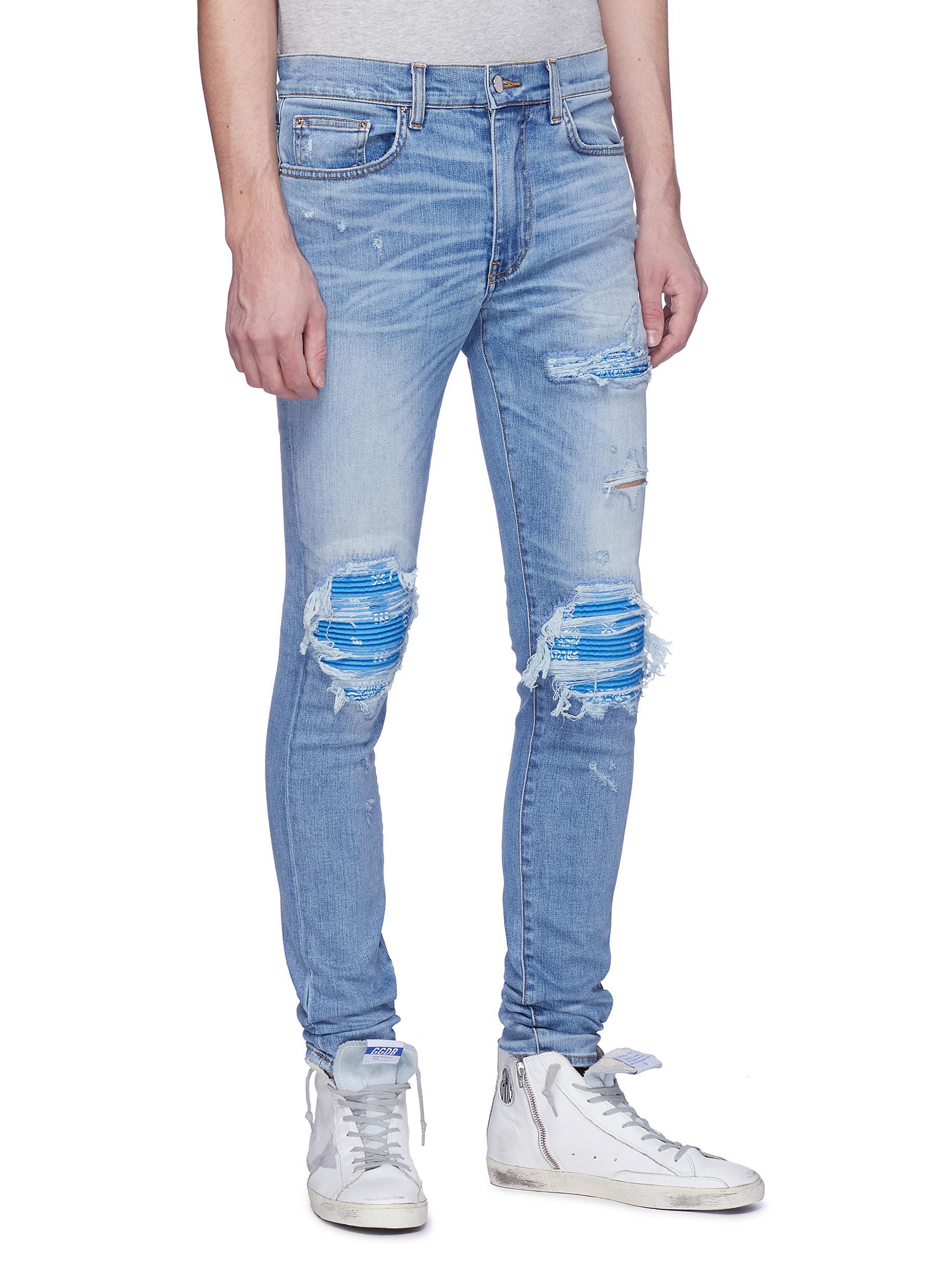 Amiri 'mx1' Bandana Patch Ripped Skinny Jeans in Blue for Men | Lyst