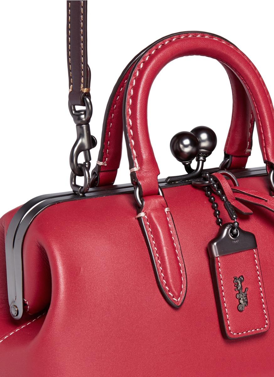 COACH Kisslock Glovetanned Leather Handbag in Red Lyst