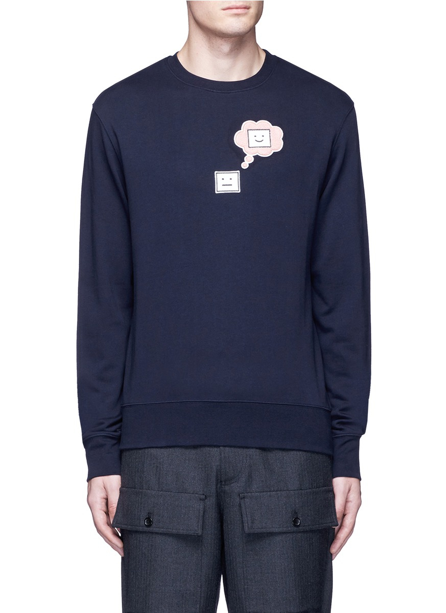 Acne Studios Casey Thought Bubble Emoji Patch Cotton Sweatshirt in Blue for  Men | Lyst