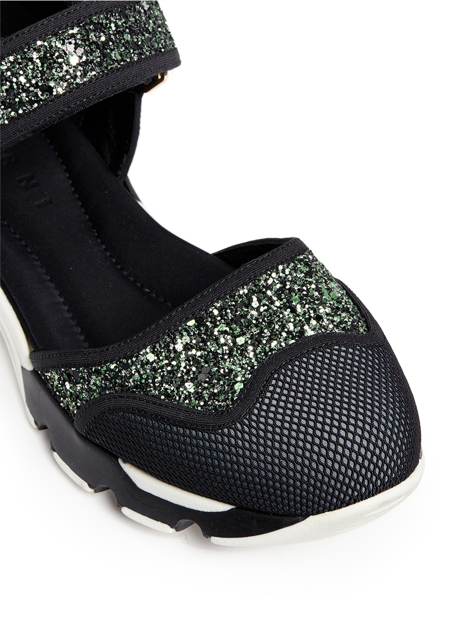 Marni Rubber Mary Jane Strap Glitter Mesh Sneakers in Black - Lyst