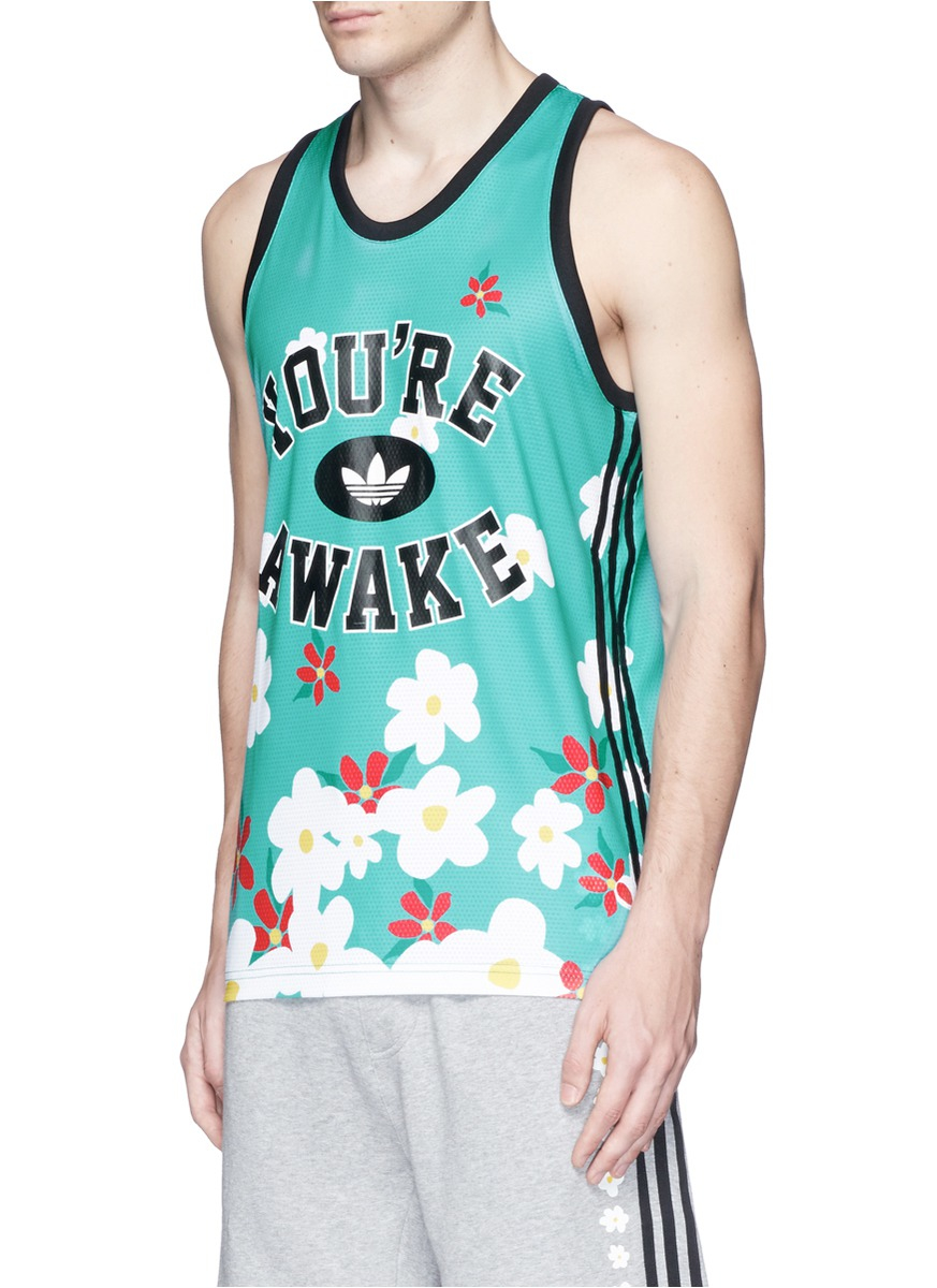 adidas Originals 'you're Awake' Daisy Print Tank Top in Blue for Men | Lyst