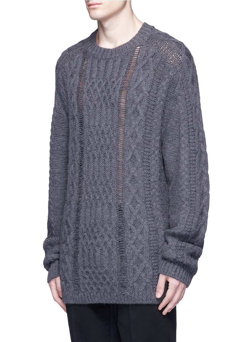 Maison margiela Mix Cable Knit Sweater in Gray for Men | Lyst