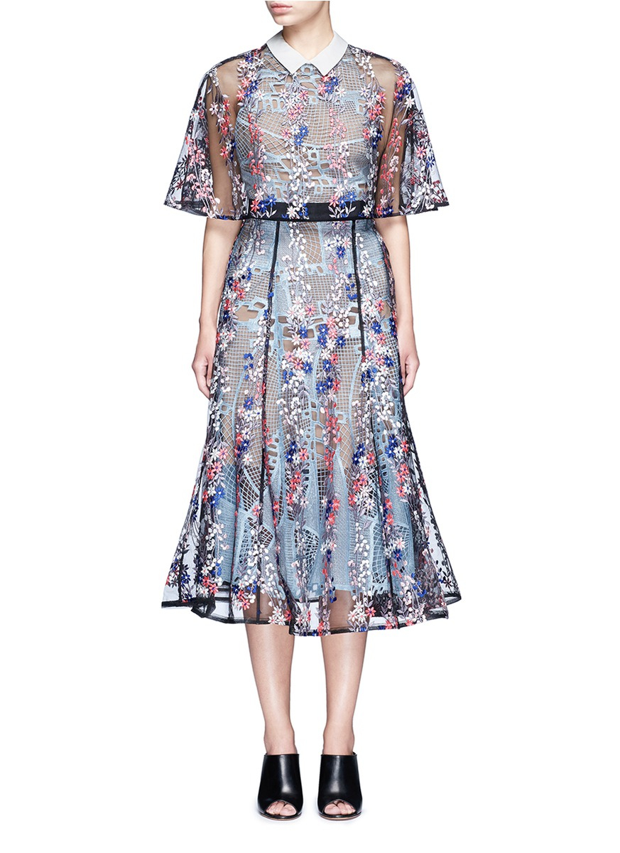 floral vine embroidered lace dress