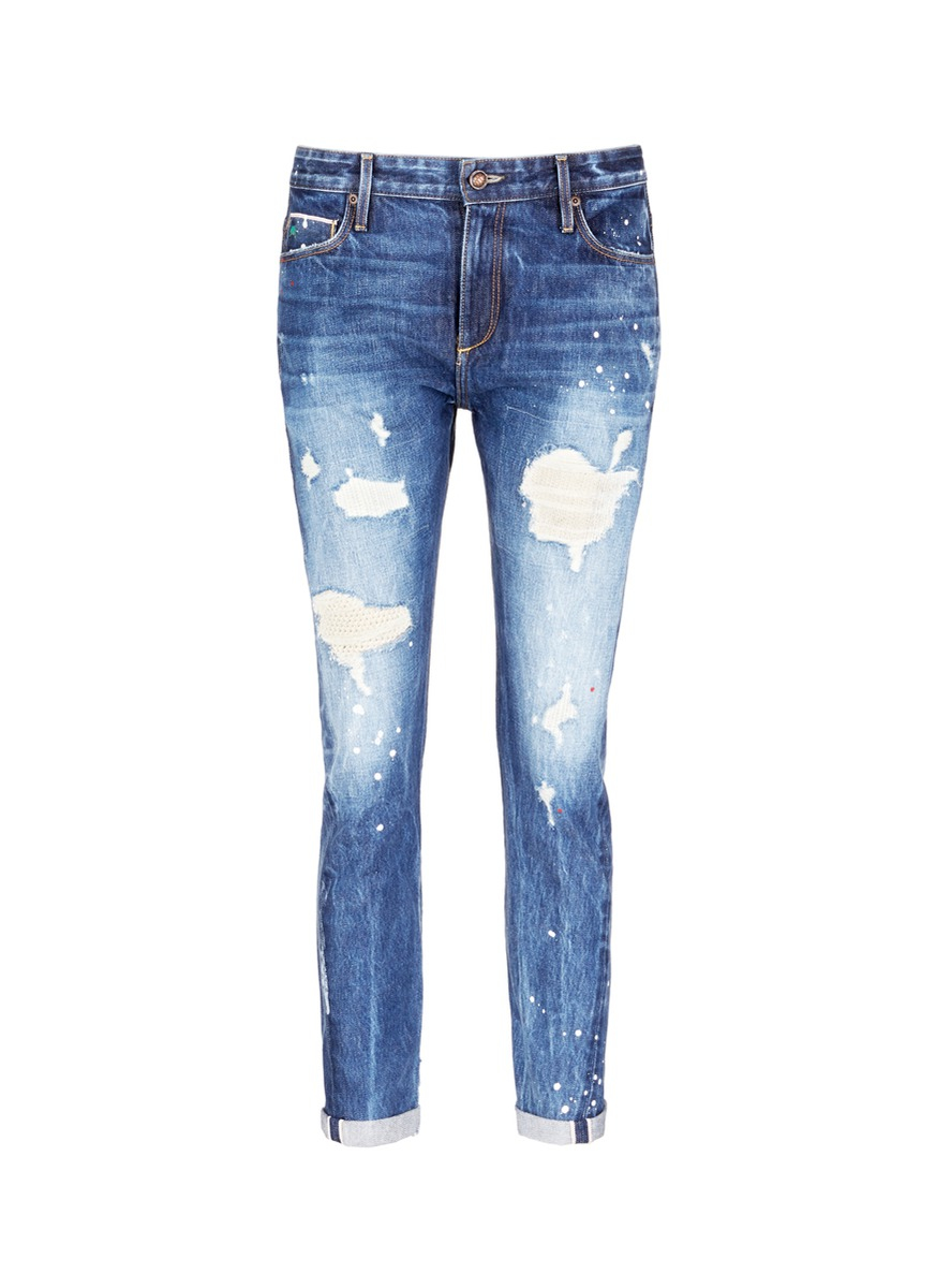 slimming rag patch spliced jeans