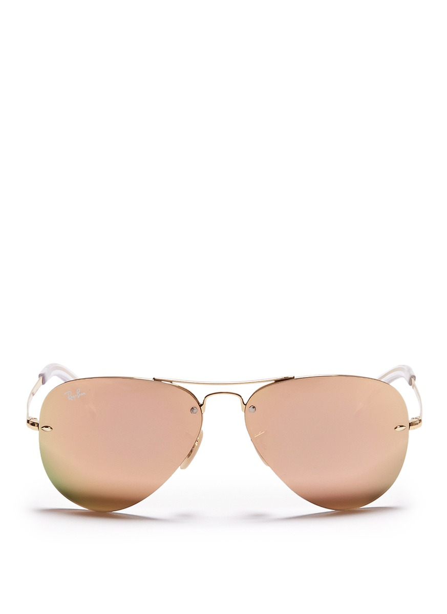 Ray-Ban 'rb3449' Aviator Mirror Sunglasses in Rose Gold ...