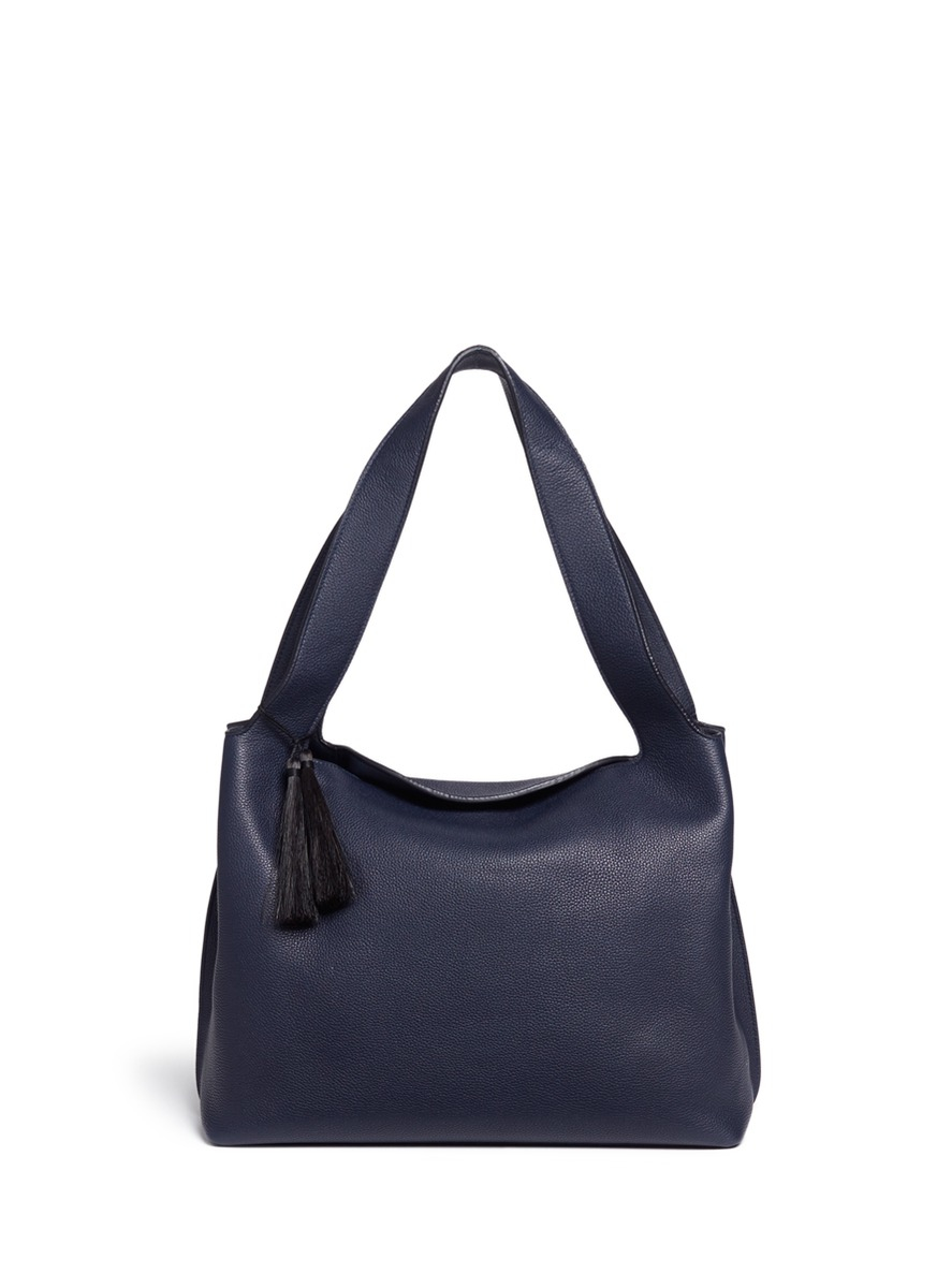 The Row 'duplex' Horsehair Tassel Leather Tote in Navy (Blue) - Lyst