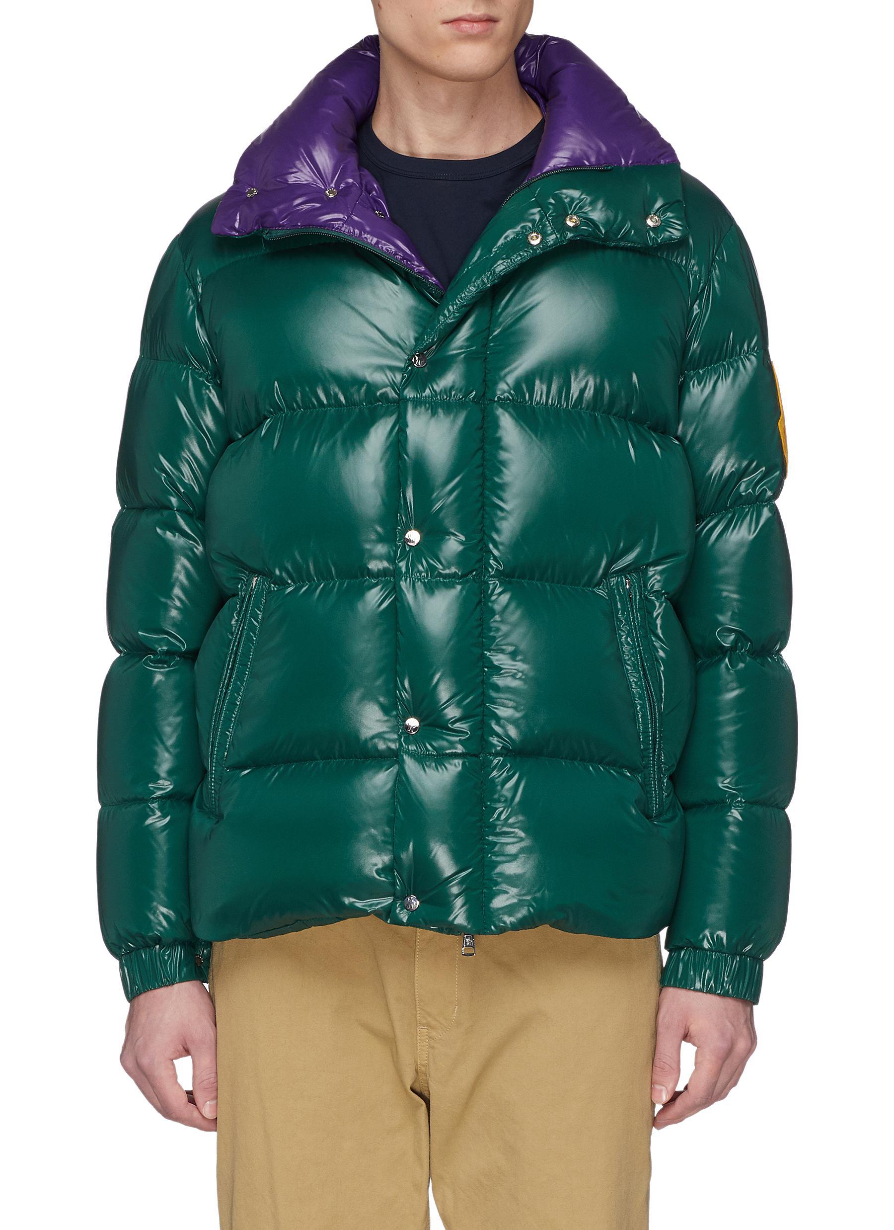 Moncler Synthetic Logo Patch Down Puffer Jacket in Green for Men - Lyst