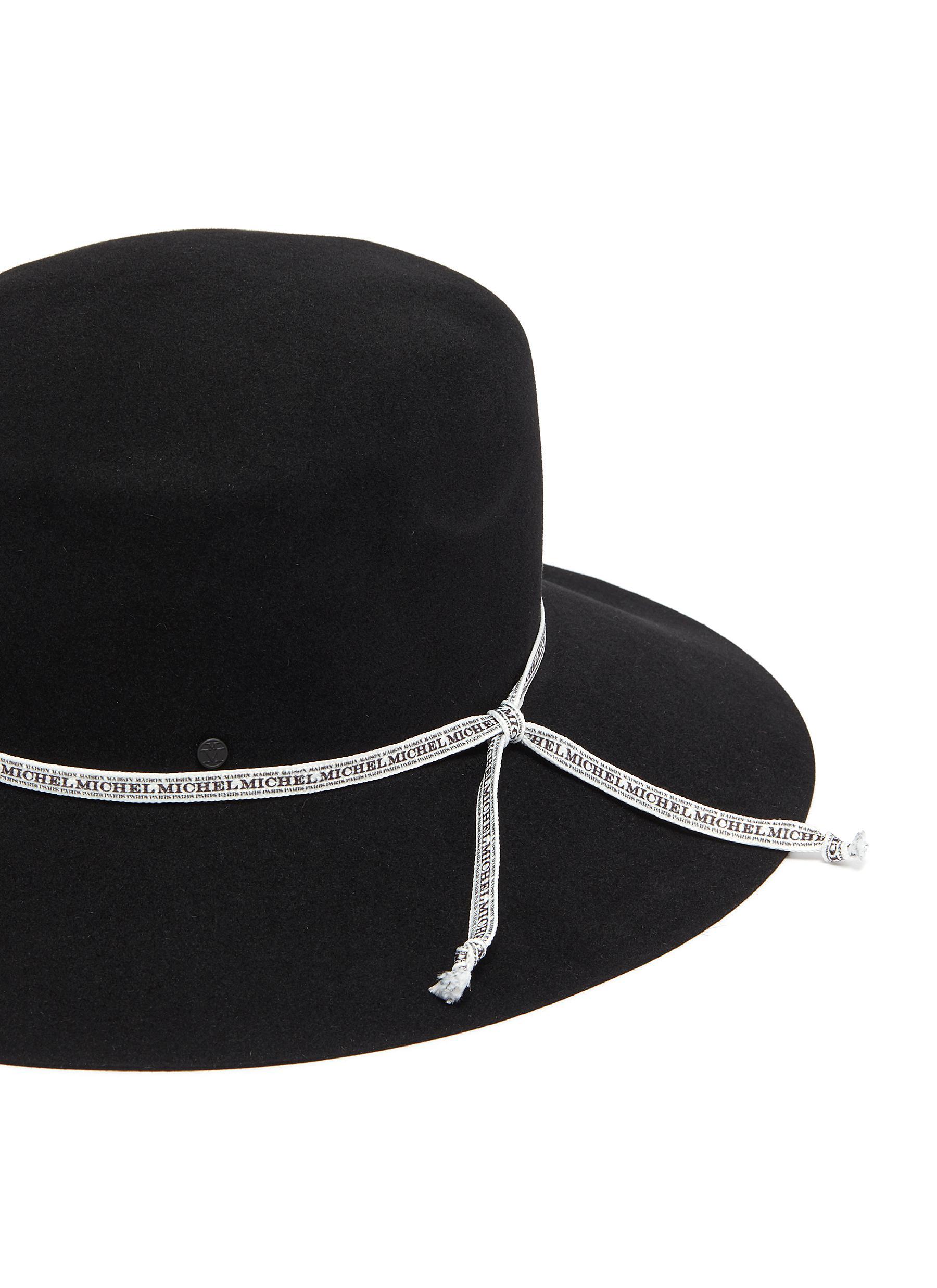 Maison Michel New Kendall Logo Ribbon Rabbit Felt Hat in Black - Lyst