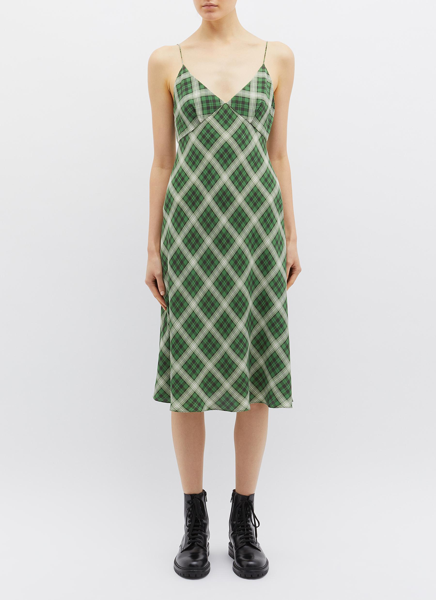 Marc Jacobs Check Plaid Silk Flannel Midi Dress in Green | Lyst