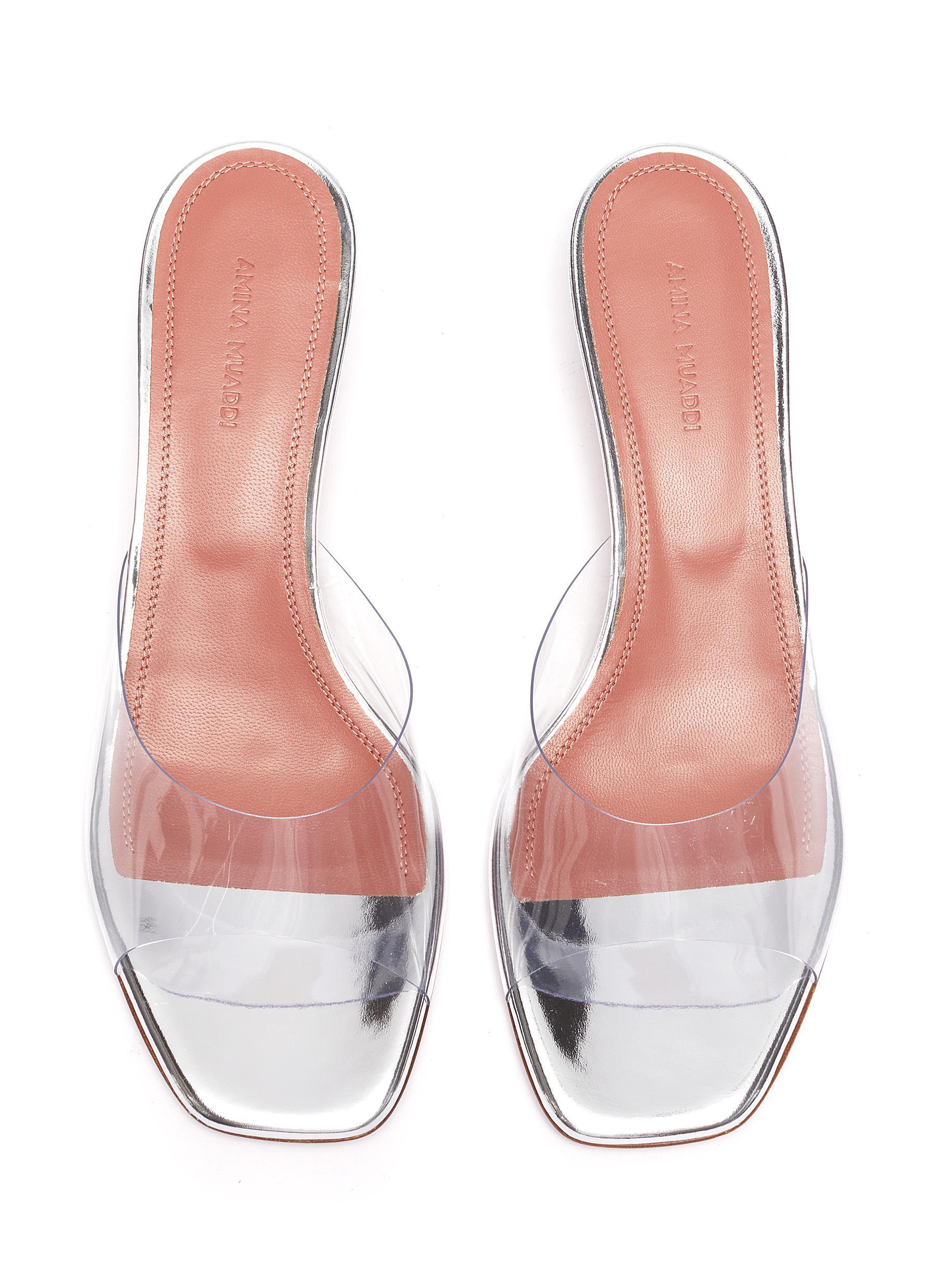 AMINA MUADDI 'lupita' Transparent Glass Heeled Sandals Women Shoes Heels  Mules 'lupita' Transparent Glass Heeled Sandals in Metallic | Lyst