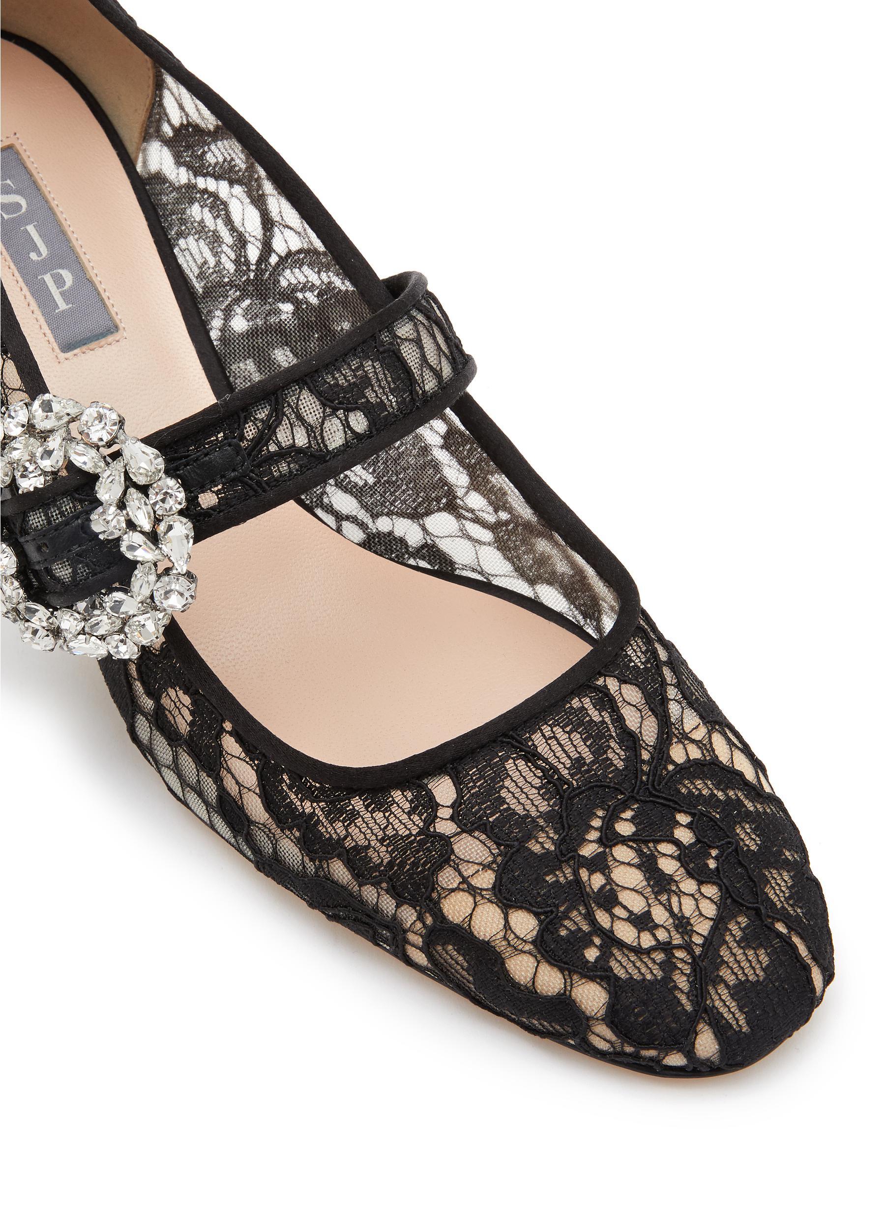 SJP by Sarah Jessica Parker 'cosette Bis' 50 Crystal Embellished Buckle  Lace Mary Jane in Black | Lyst
