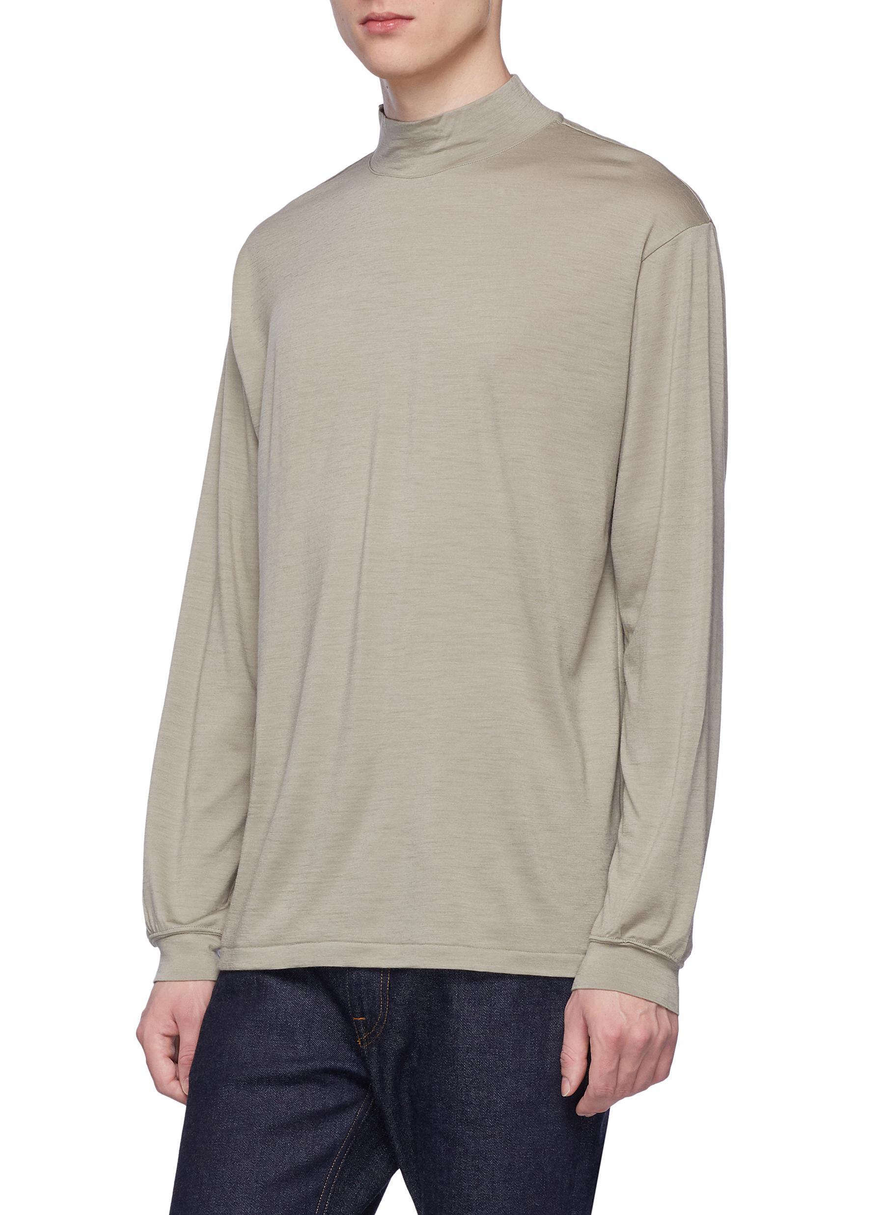 Download Tomorrowland Mock Neck Wool Long Sleeve T-shirt in Gray ...