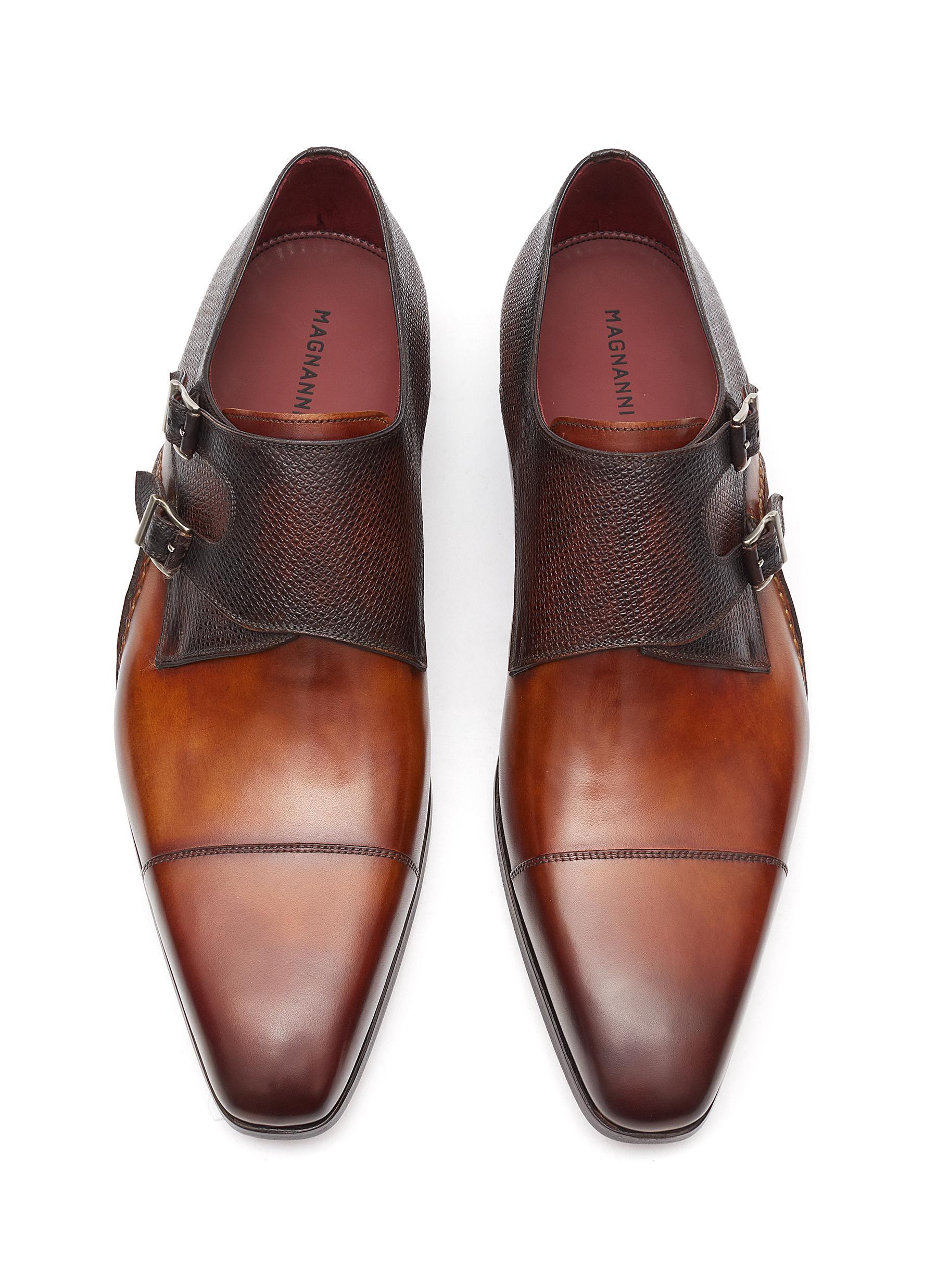 motief Netjes Bijdragen Magnanni Textured Monk Strap Plain Toe Leather Shoes in Brown for Men | Lyst