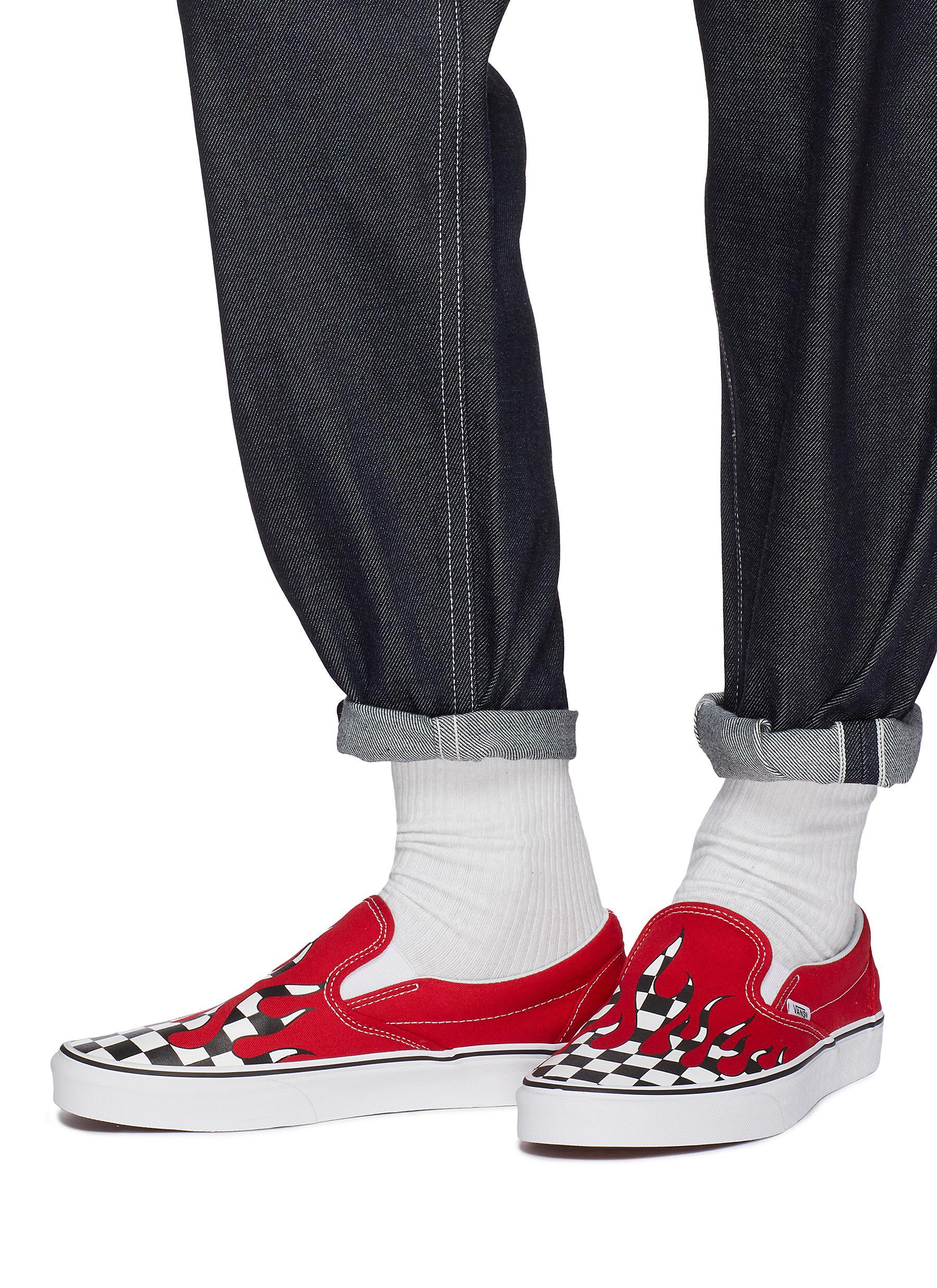 checker flame slip on vans