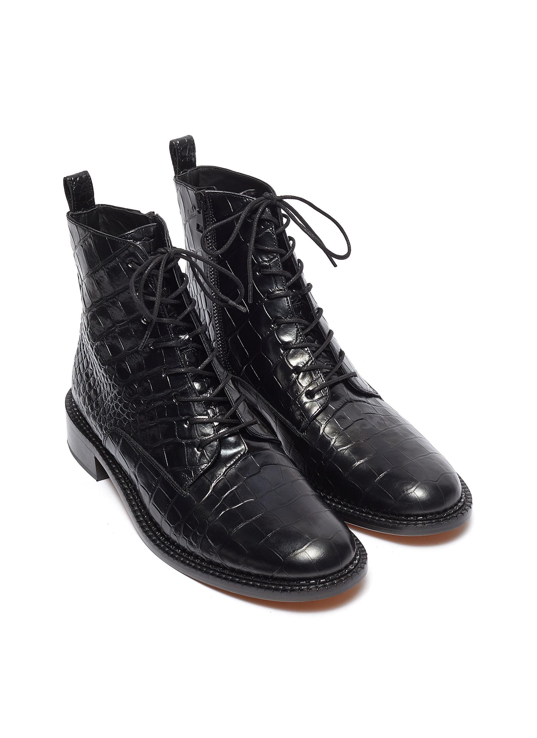Vince 'cabria' Croc Embossed Leather Combat Boots in Black Croc Print ...