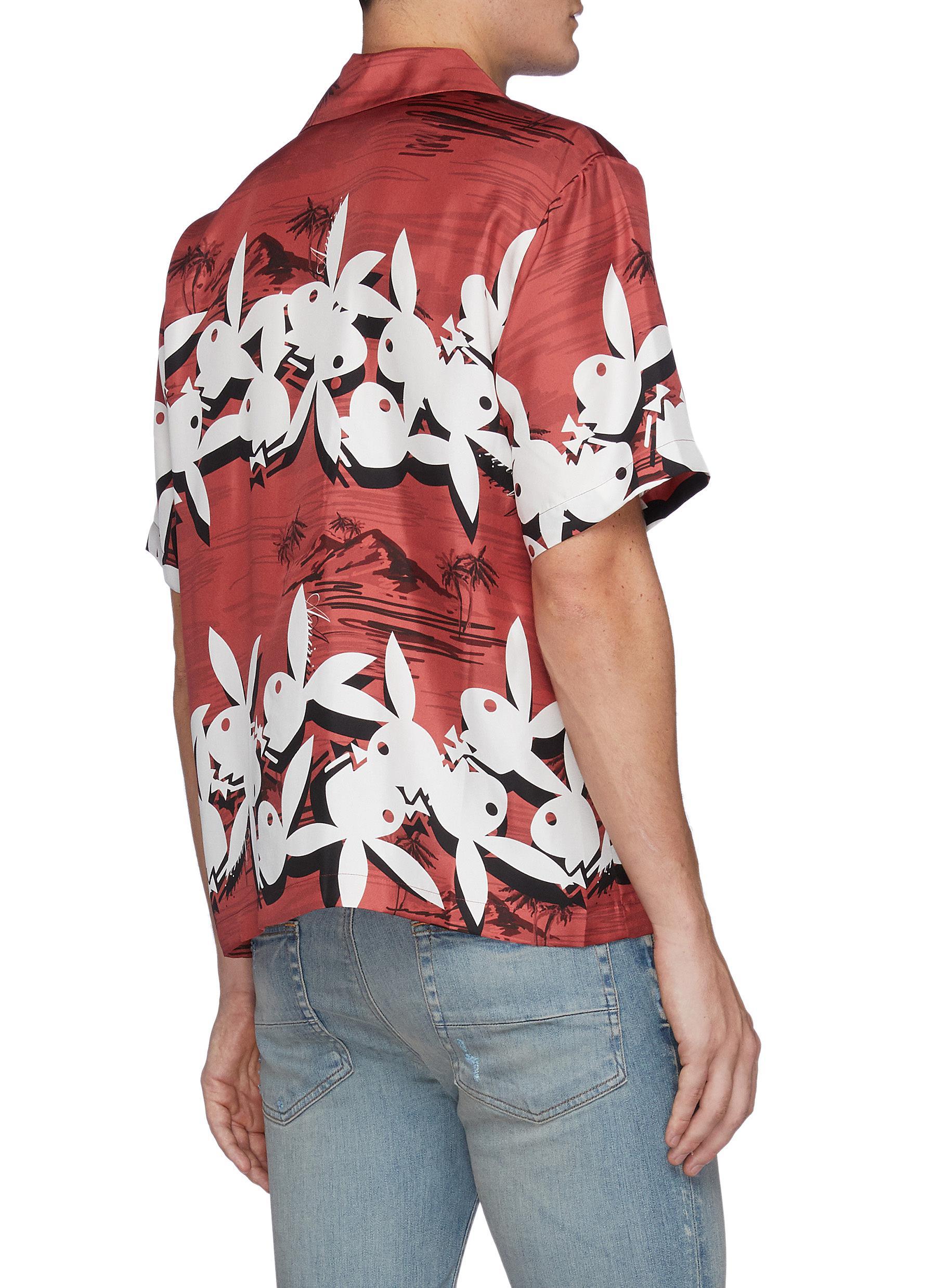 Amiri Playboy Bunny Silk Hawaiian Shirt Men Clothing Shirts Short Sleeves  Playboy Bunny Silk Hawaiian Shirt in Red for Men | Lyst