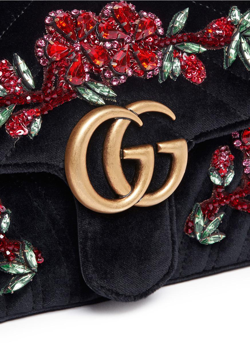 Gucci GG Marmont Matelasse Embellished Velvet Crossbody Bag (SHG