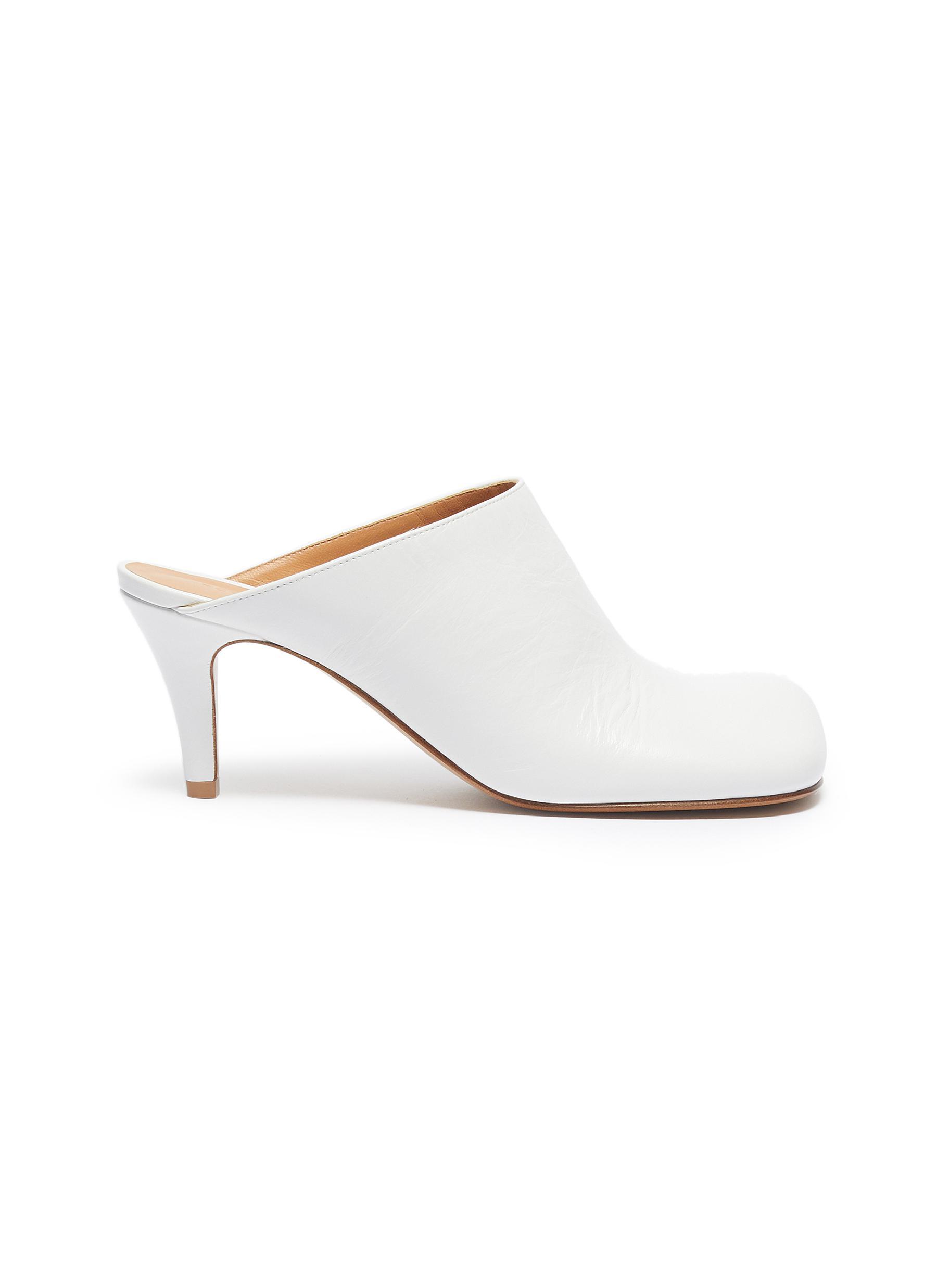 Bottega Veneta 'bloc' Square Toe Leather Mules in White | Lyst