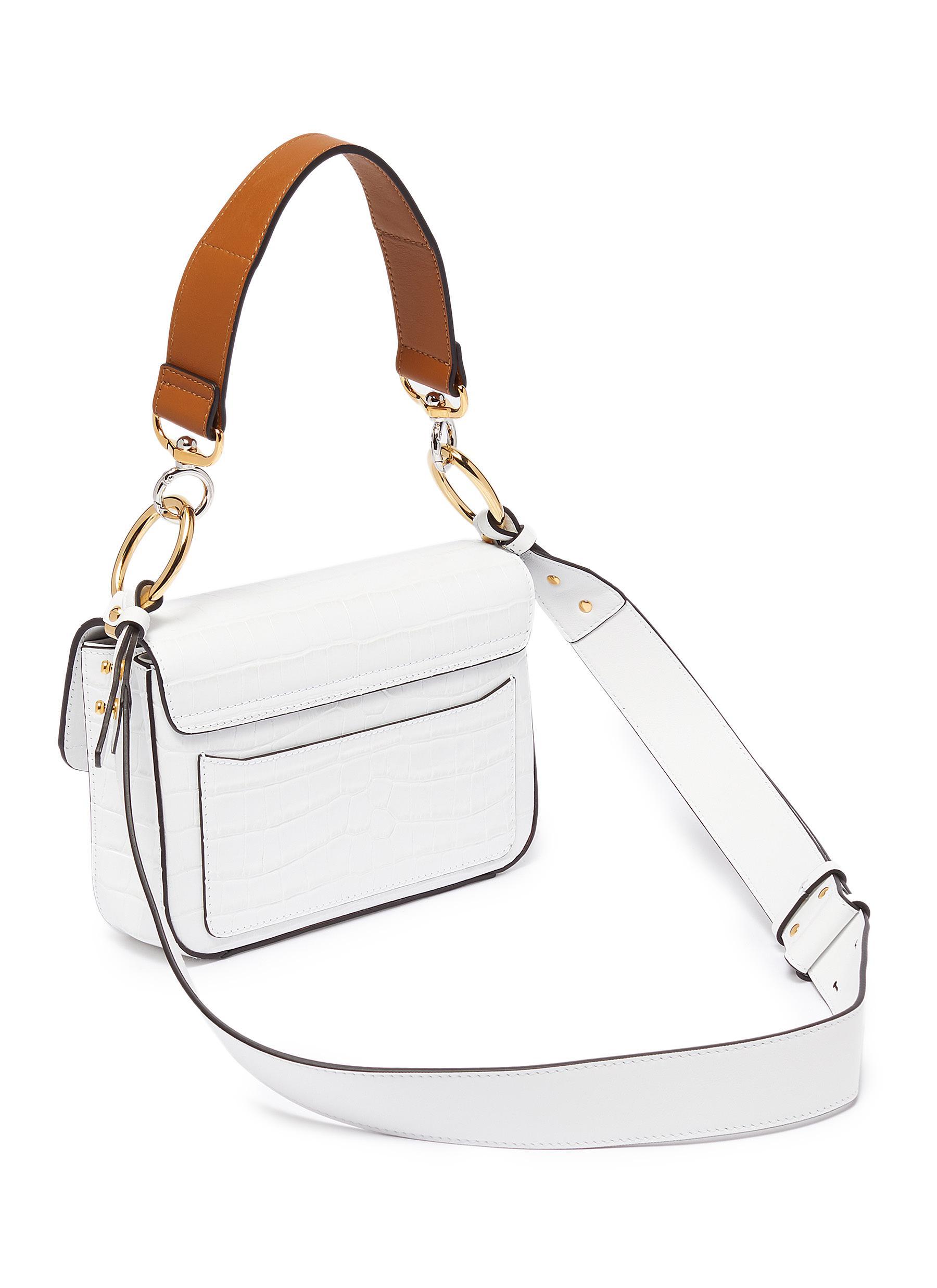Chloé 'chloé C' Small Croc Embossed Leather Double Carry Bag in White | Lyst