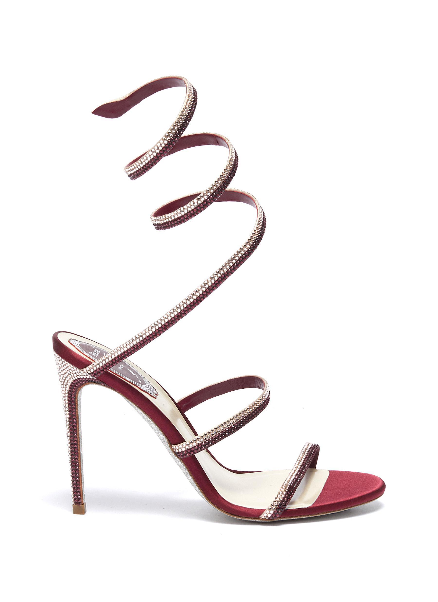 Rene Caovilla 'cleo' Strass Coil Anklet Satin Sandals in Red - Lyst