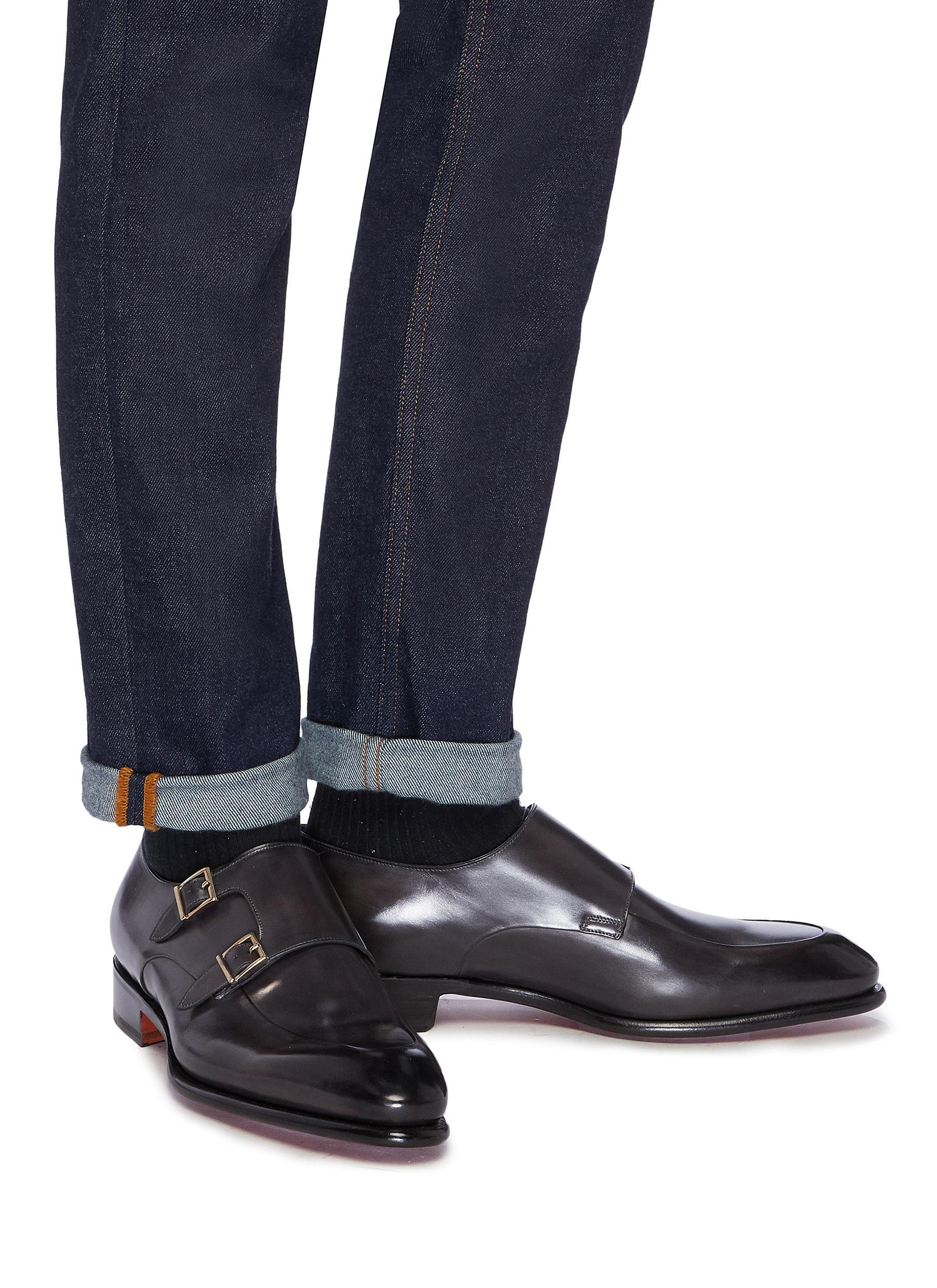 grey double monk strap shoes