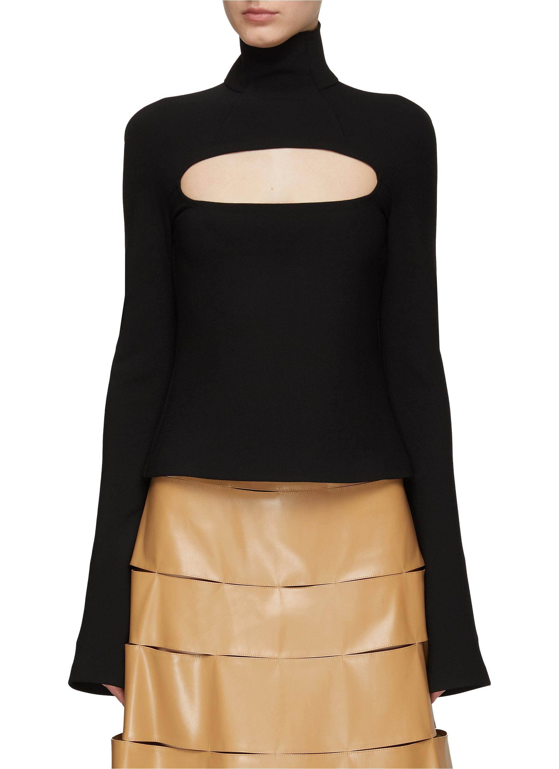 A W A K E Mode Cutout Detail Flared Sleeve Turtleneck Knit Top In