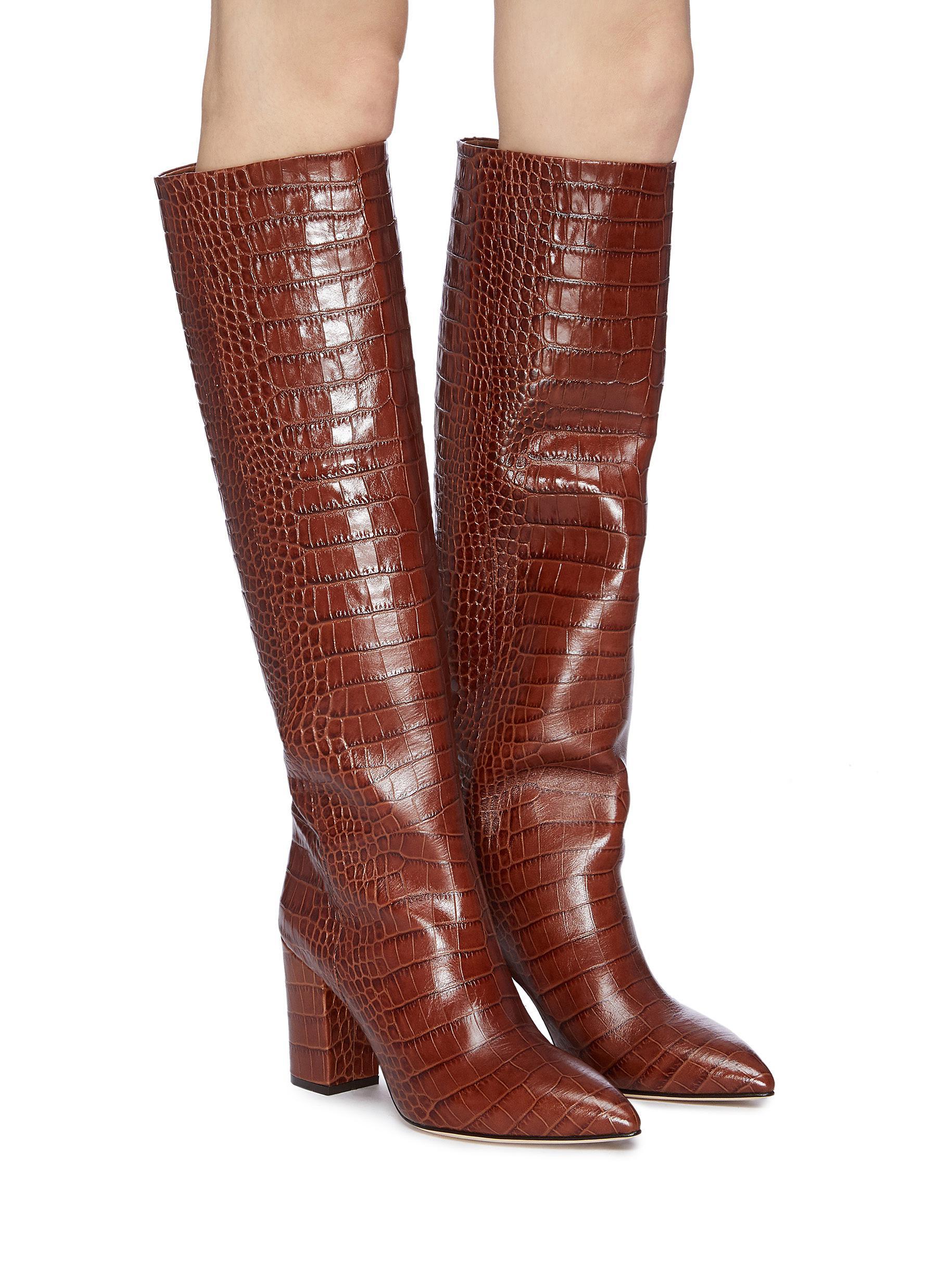 brown croc boots knee high