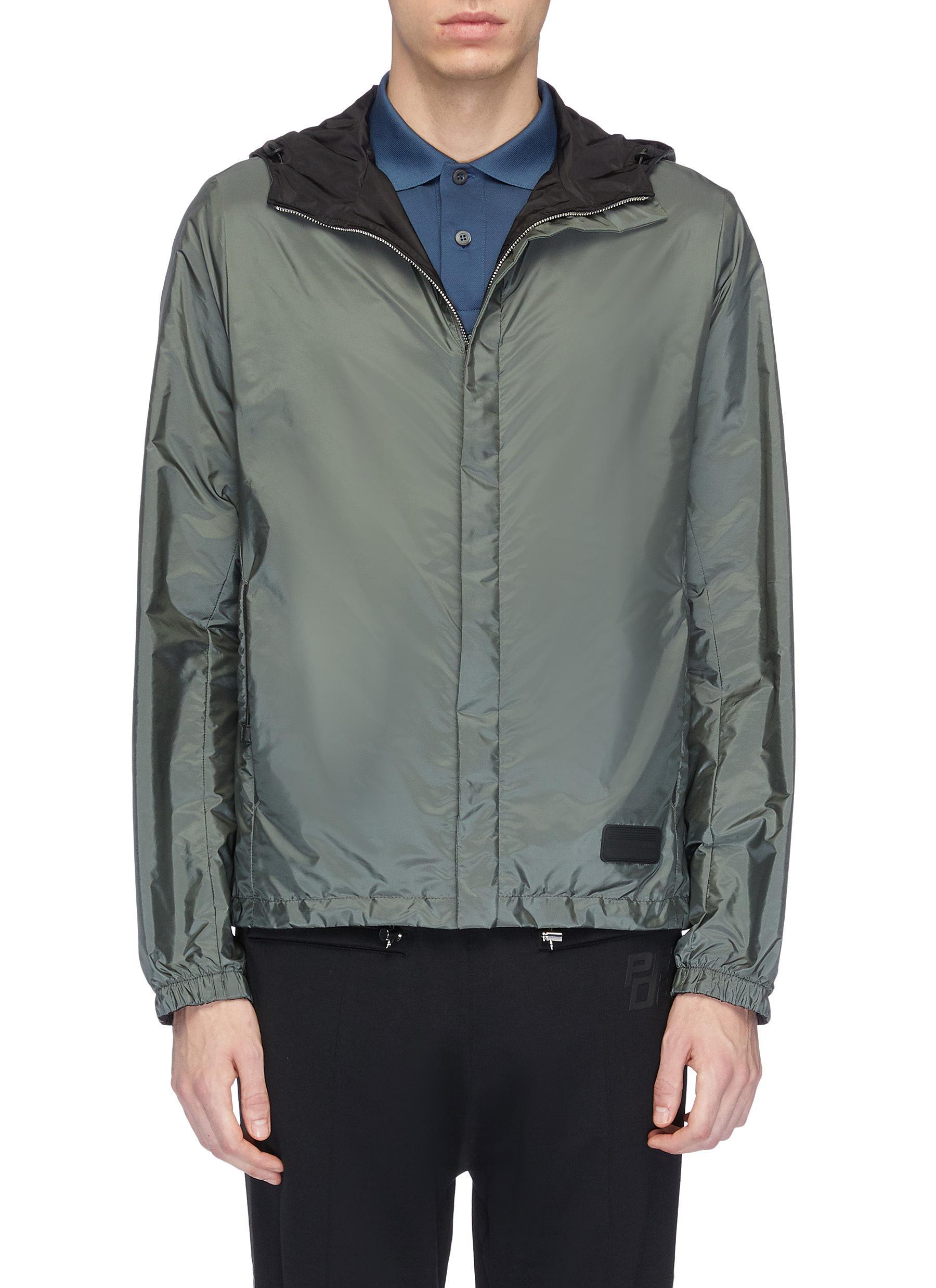 Prada Reversible Hooded Windbreaker Jacket in Gray for Men | Lyst