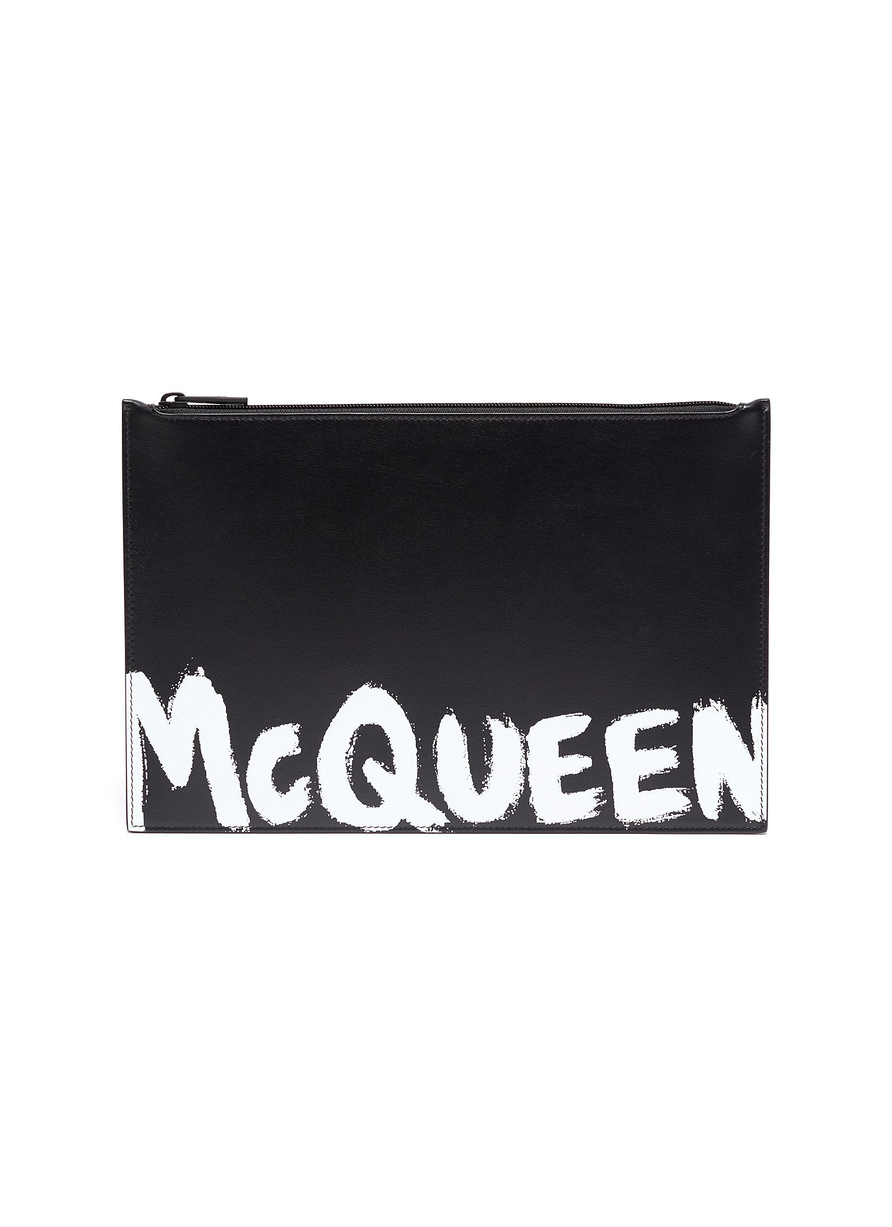 Alexander McQueen Graffiti Flat Zip Leather Pouch in Black for Men - Lyst