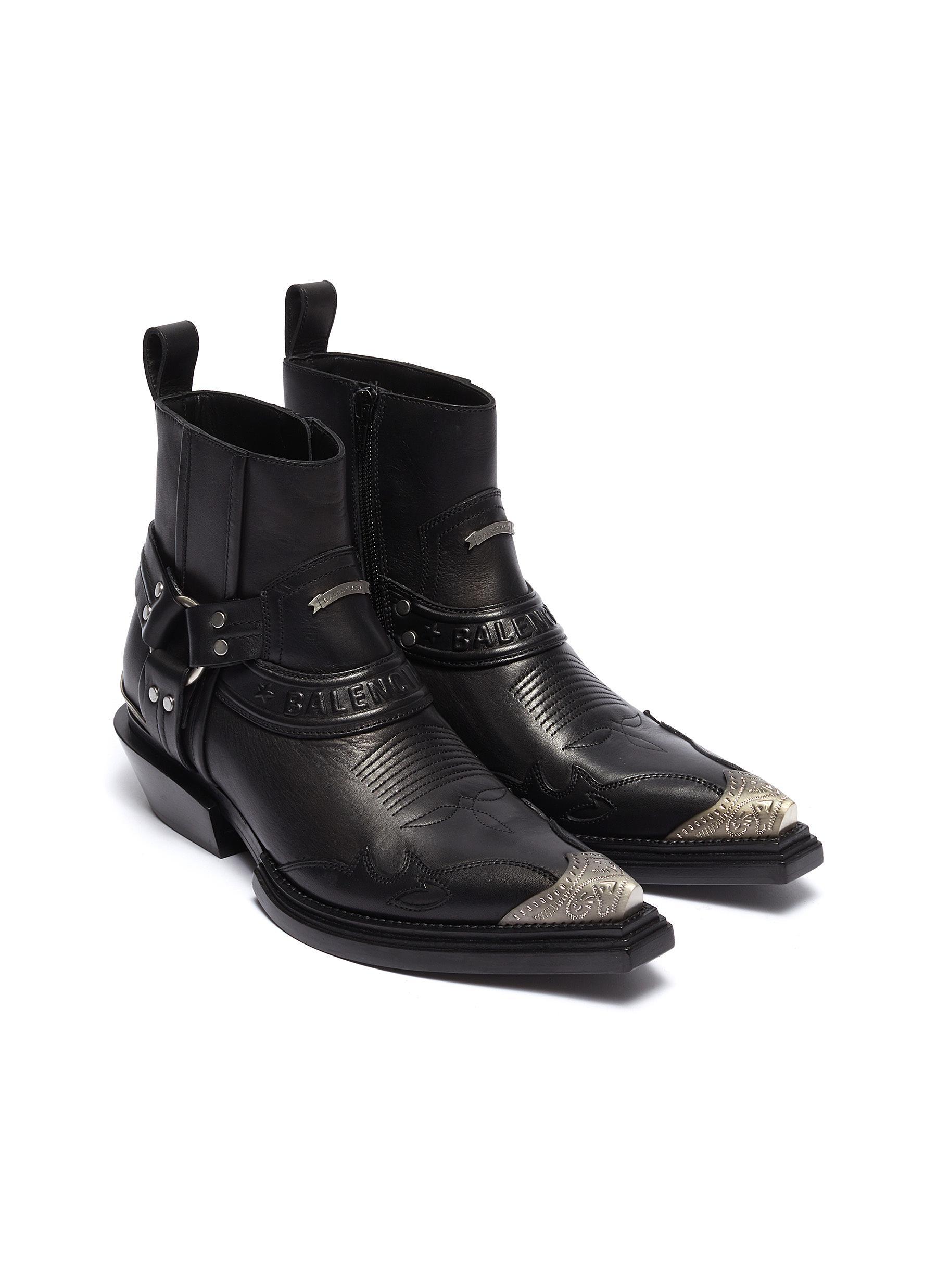 Balenciaga 'santiag' Metal Toe Cap Leather Ankle Boots in Black | Lyst