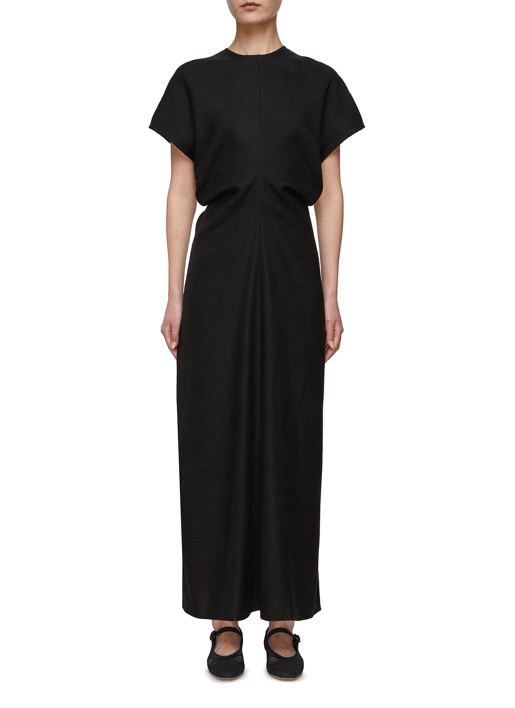 Totême Slouchy Waist Cap Sleeve Maxi Dress in Black | Lyst
