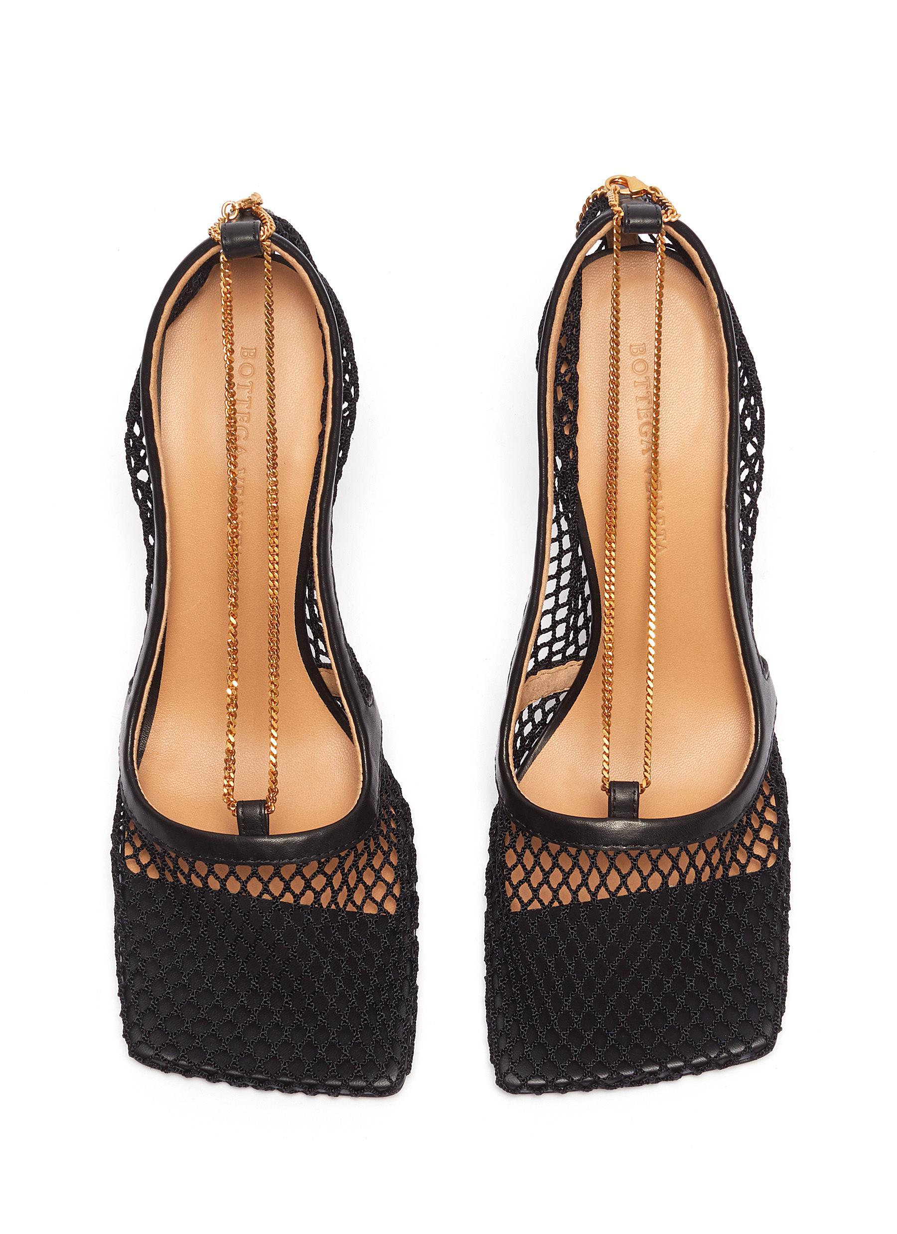 Bottega Leather Stretch Squaretoe Mesh Pumps in Nero (Black