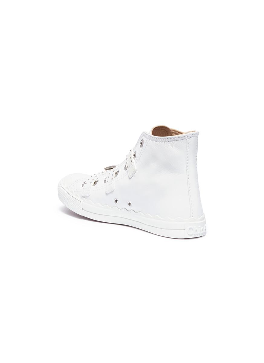 Chloé 'kyle' Buckled Stud Leather Sneakers in White | Lyst