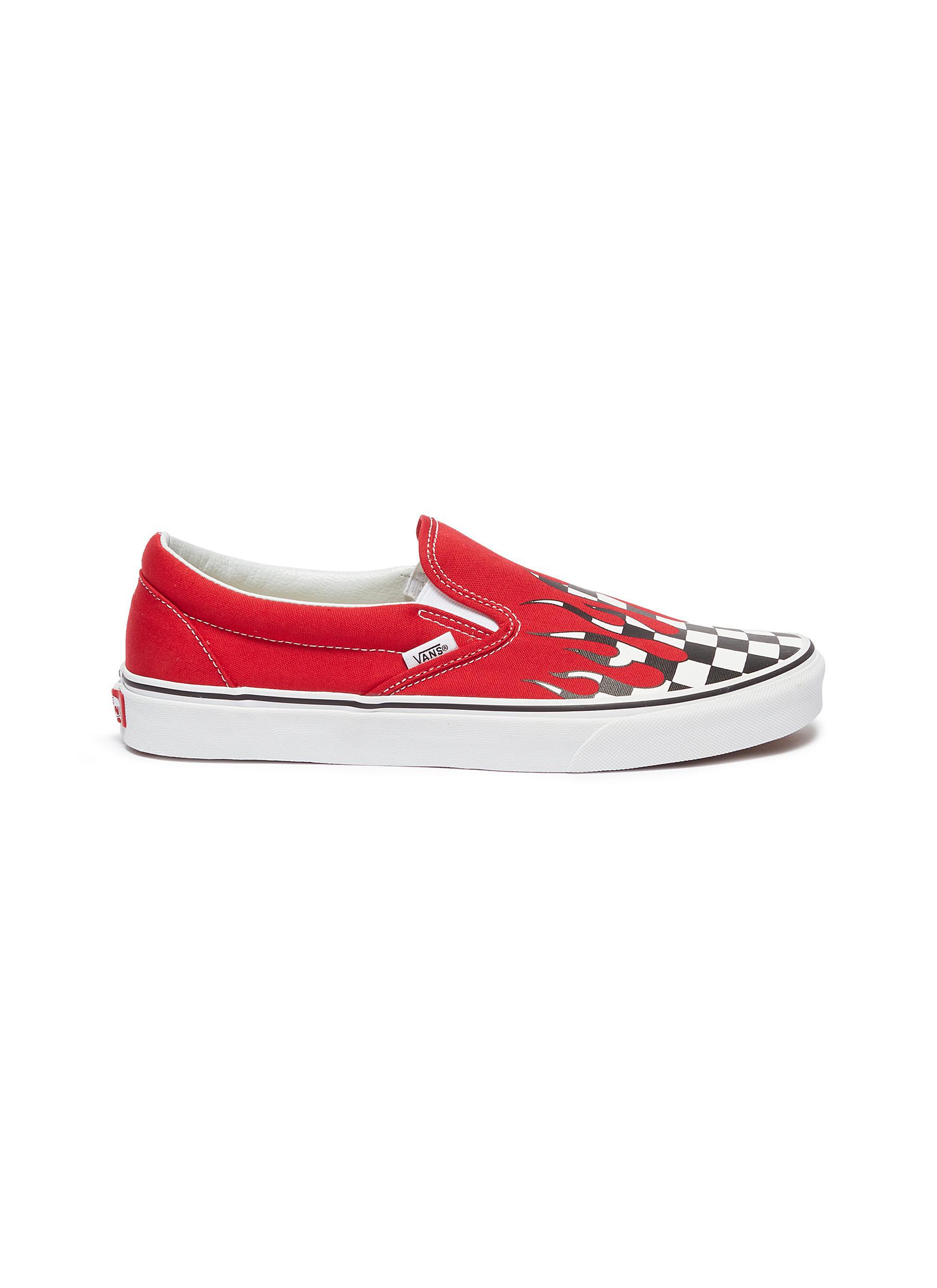 Vans 'classic Slip-on' Checkerboard Flame Canvas Skates in Red for Men