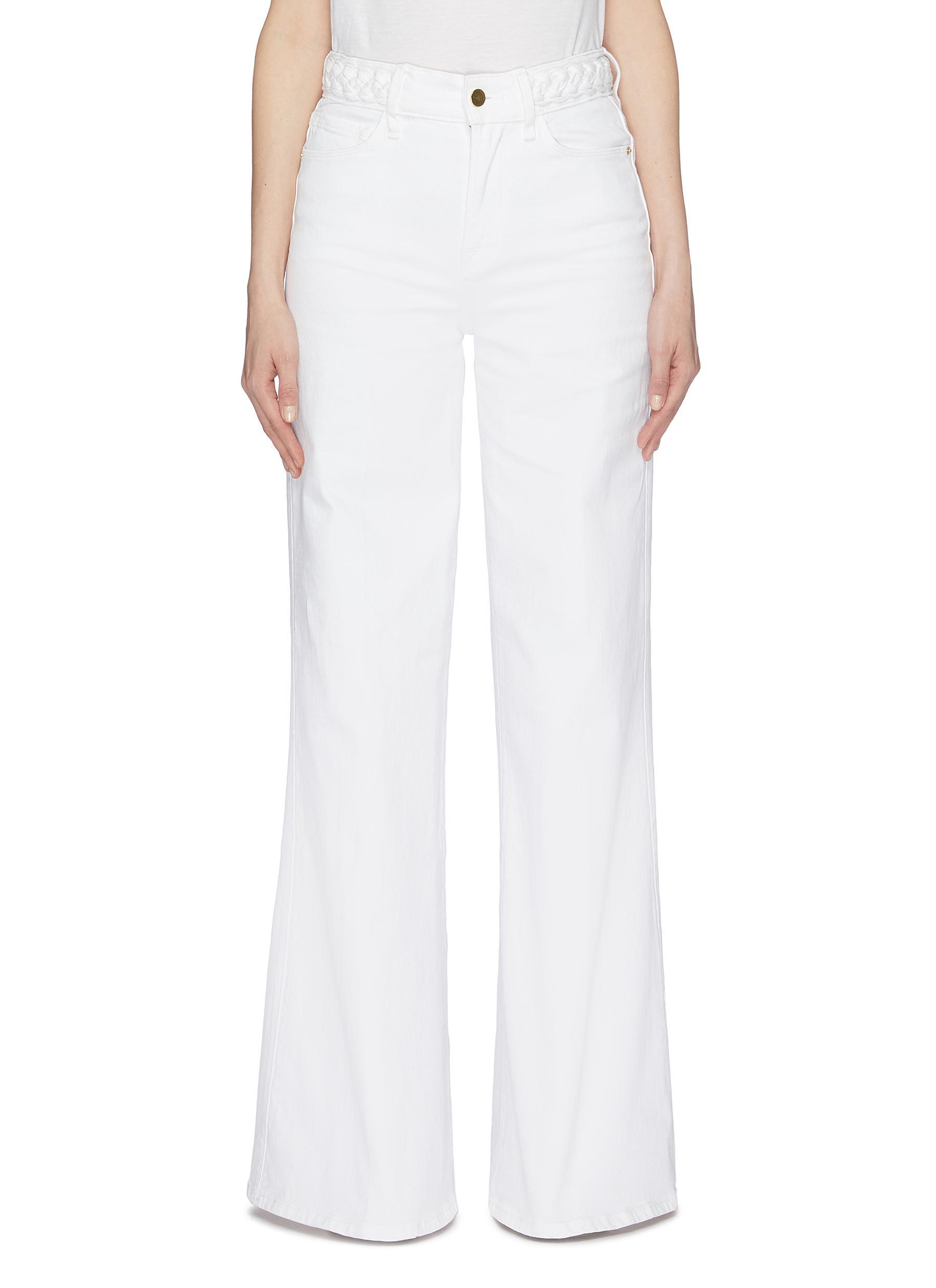 Frame Denim Le Palazzo Braid Waist Wide Leg Jeans Blanc NWT $275