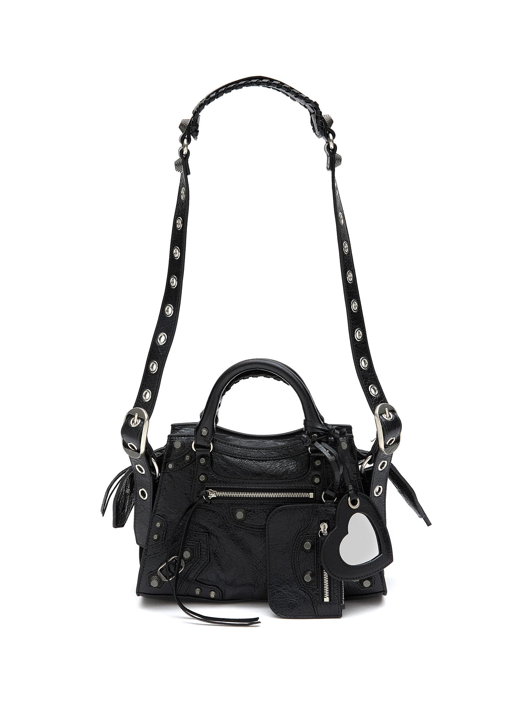 Balenciaga 'neo Cagole Xs' Arena Lamb Leather Shoulder Bag in Black | Lyst