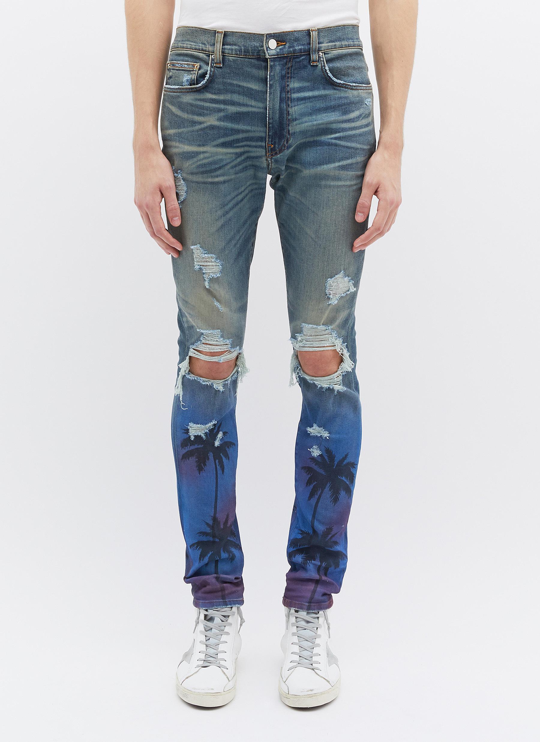 Amiri 'thrasher' Palm Tree Print Ripped Slim Fit Jeans in Blue for Men |  Lyst