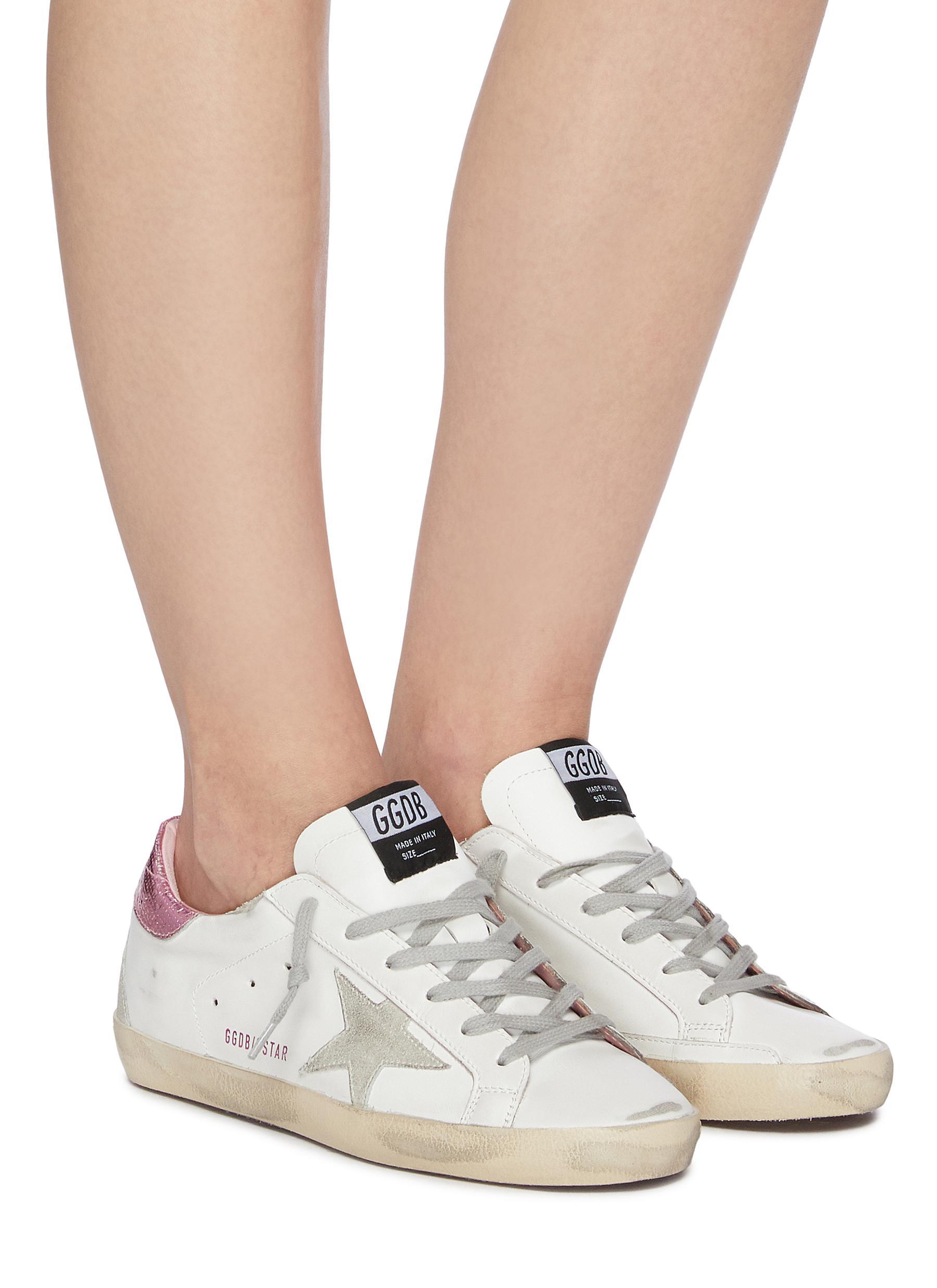 Golden Goose 'super-star' Laminated Heel Tab Distressed Leather Sneakers in  White | Lyst