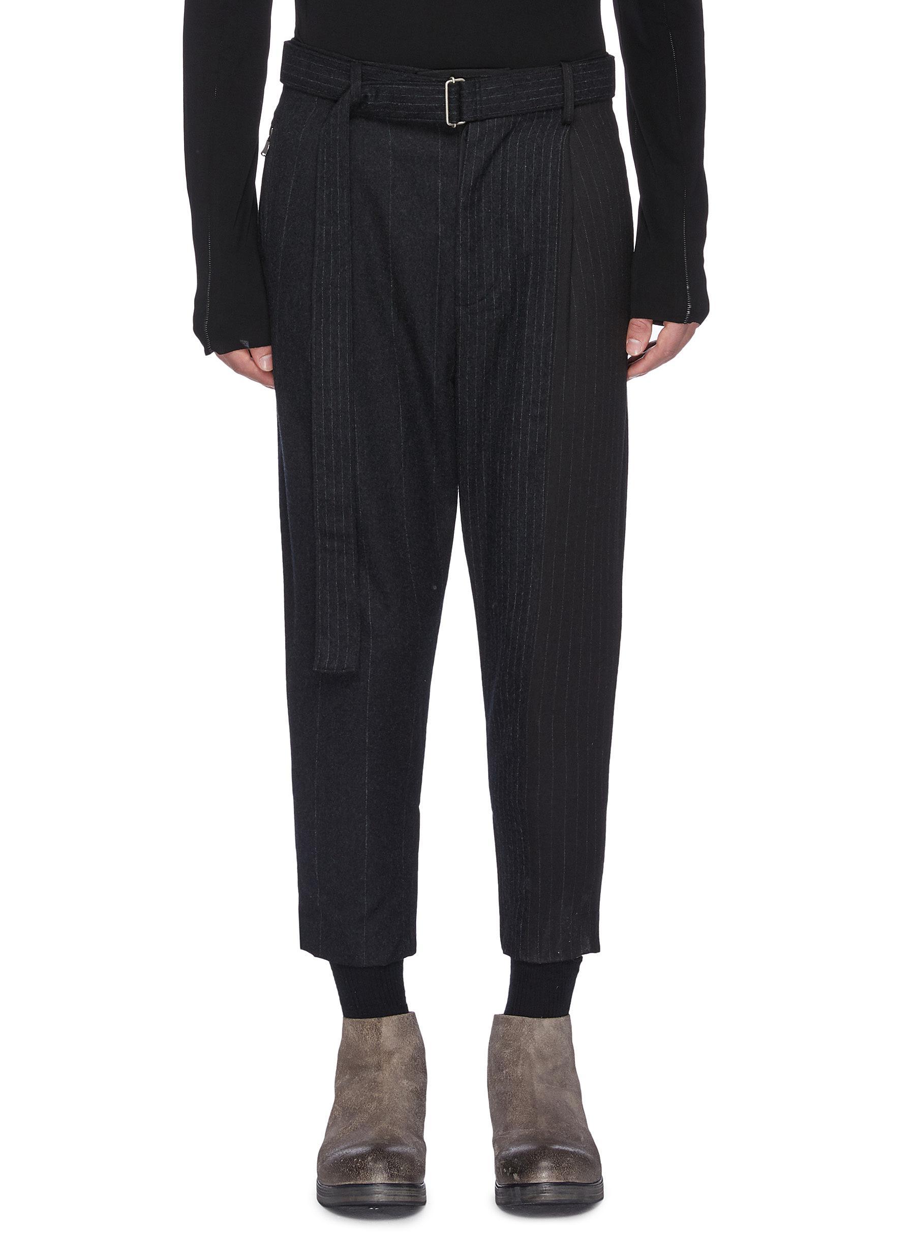 The Viridi-anne Belted Pinstripe Cropped Wool Pants in Grey (Gray) for ...