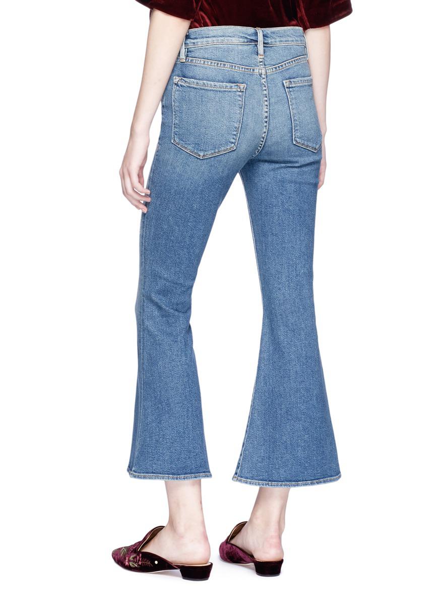 Lyst Frame 'le Crop Flare' Distressed Jeans in Blue