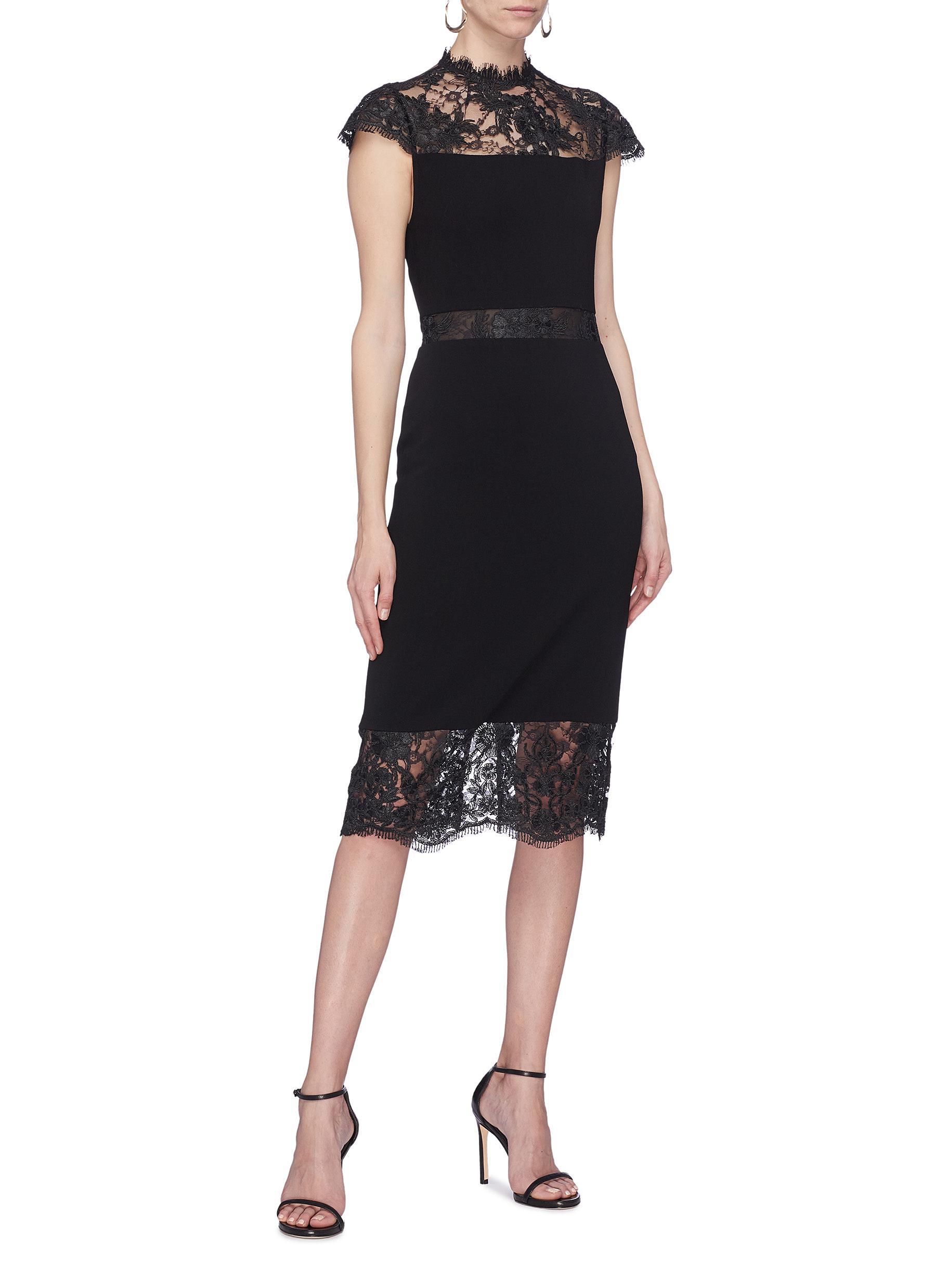 Alice + Olivia 'kim' Chantilly Lace Panel Dress in Black - Lyst