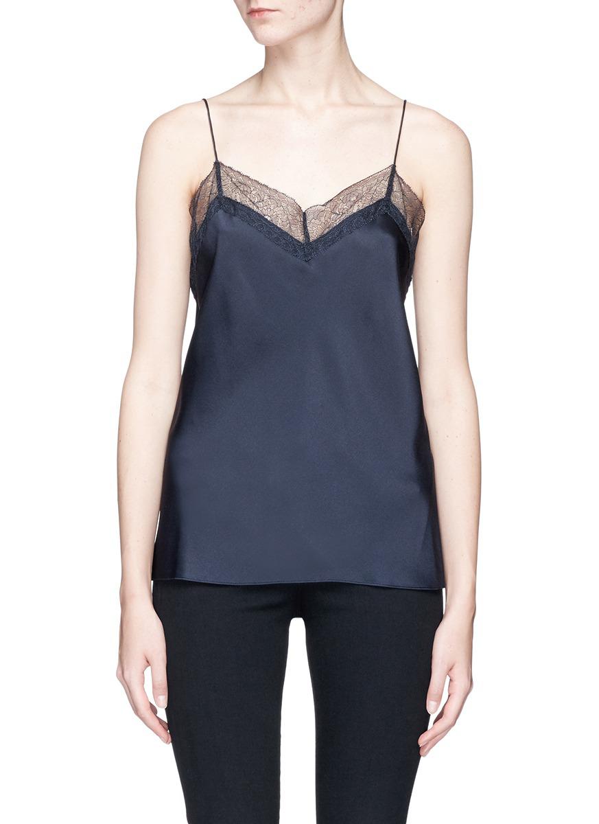 Lace Trim Velvet Camisole Top Blue