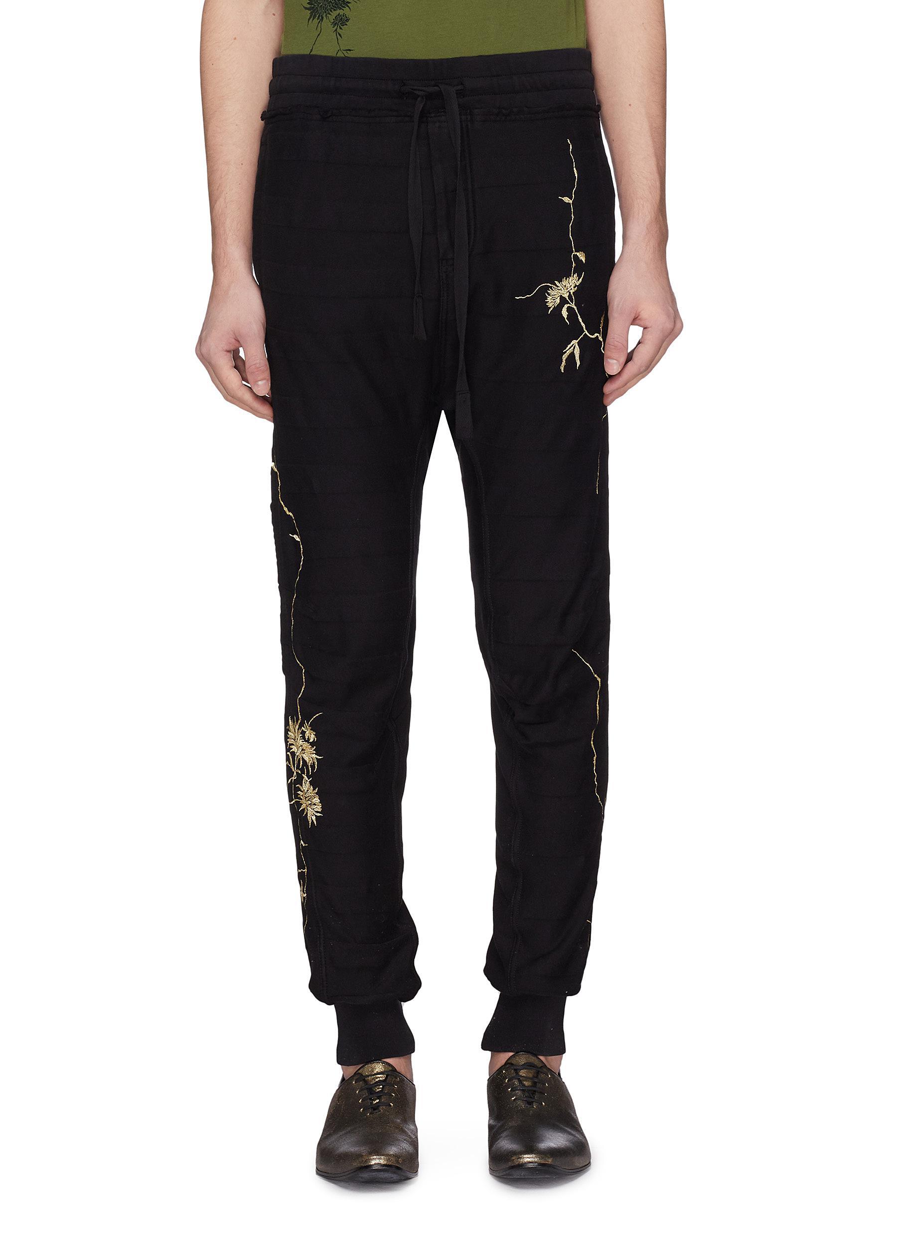 Haider Ackermann Floral Embroidered Outseam Jogging Pants in Black for Men  | Lyst