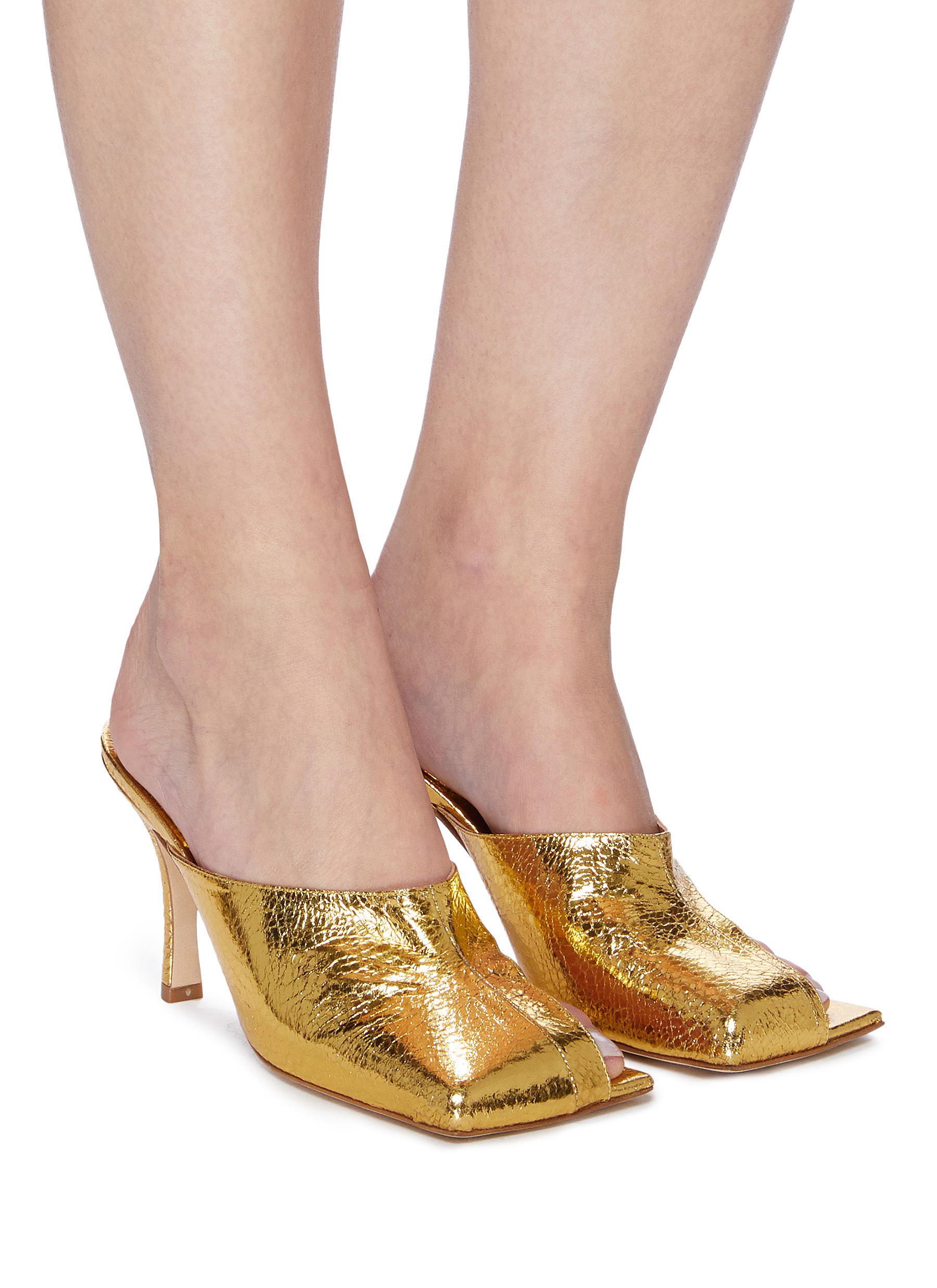 A.W.A.K.E. MODE 'mary' Square Toe Crinkled Leather Heeled Mules in Metallic  | Lyst