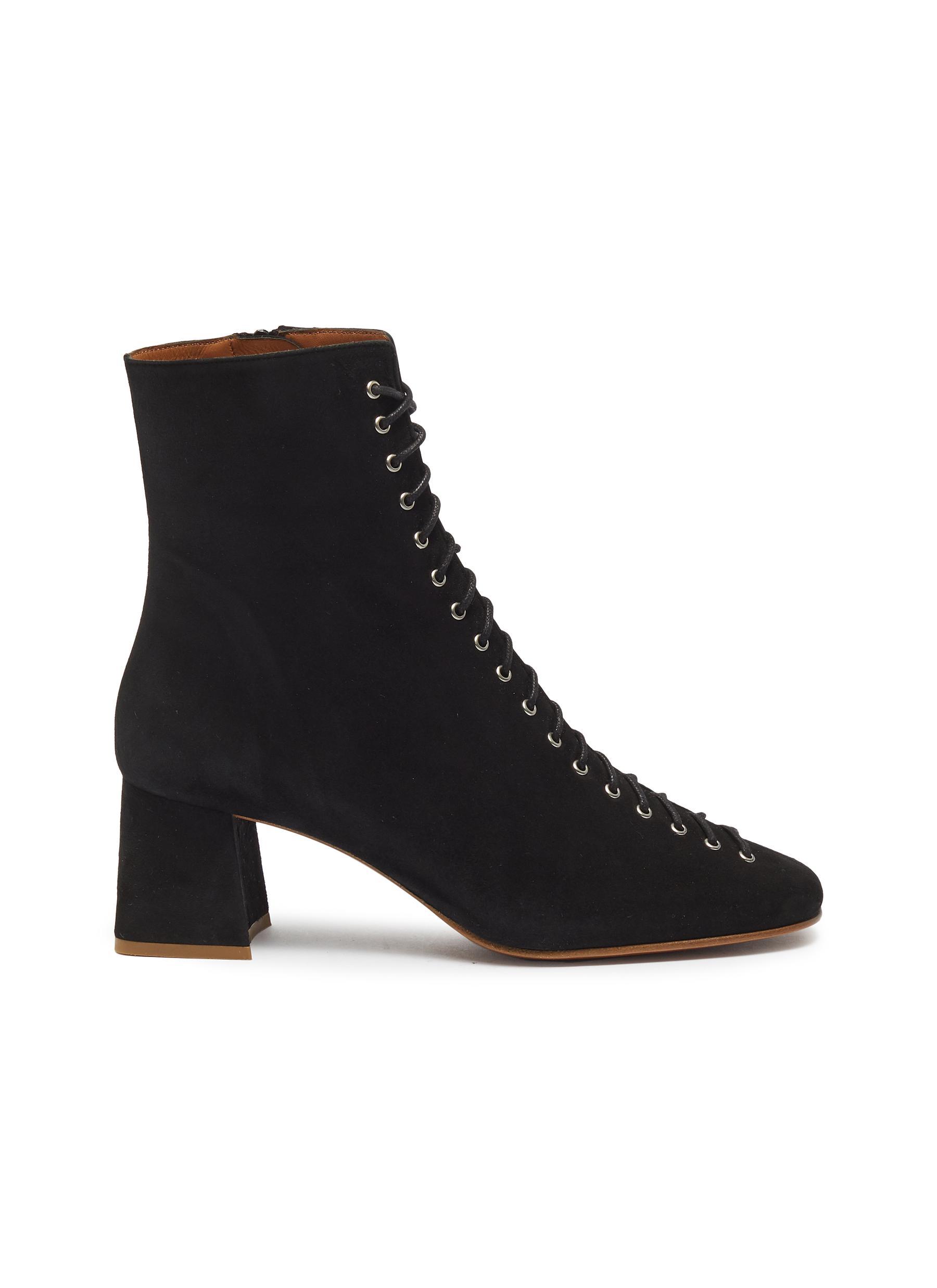 BY FAR Suede Lace Up Ankle Boots in Black Suede (Black) | Lyst