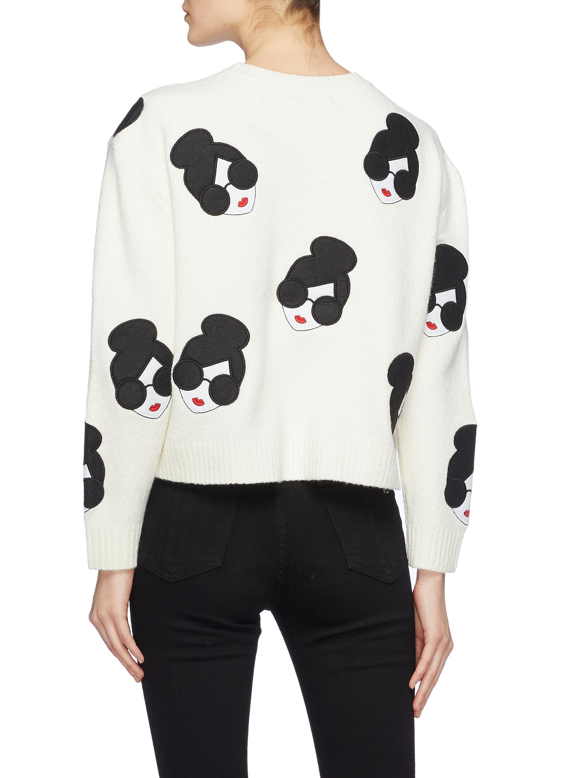 Alice + Olivia Wool Gleeson Staceface Boxy Pullover in Soft White 