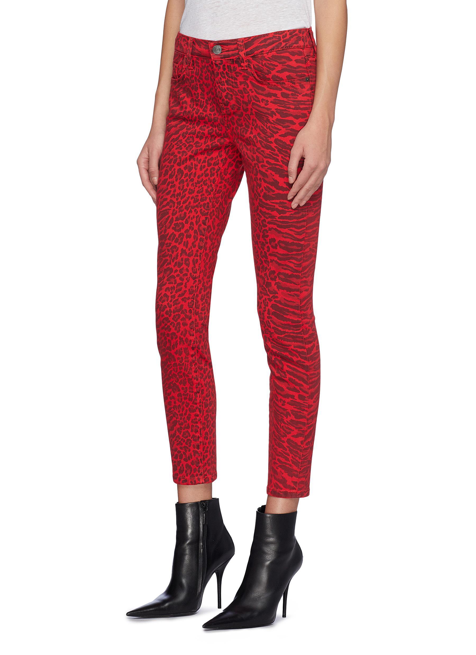 red animal print jeans