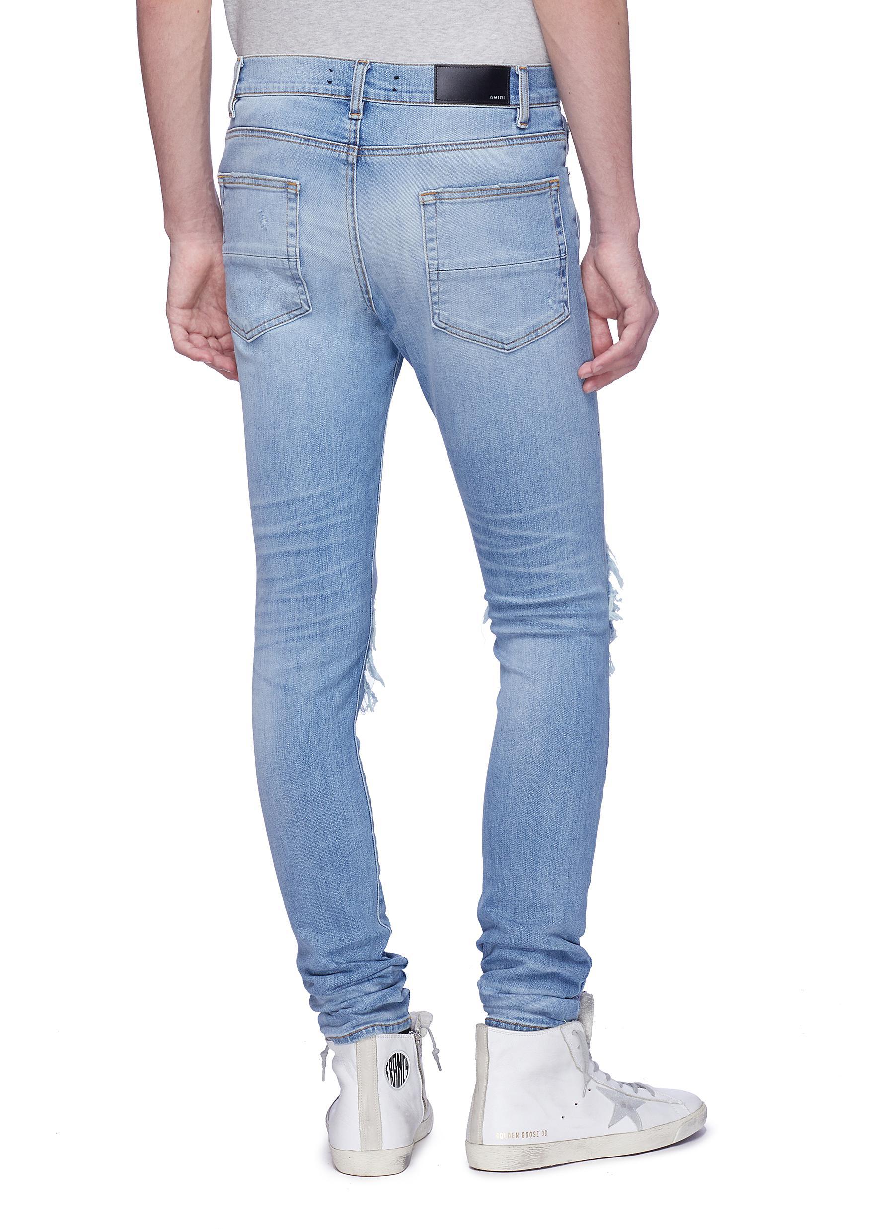Amiri Denim 'mx1' Bandana Patch Ripped Skinny Jeans in Indigo / Blue ...