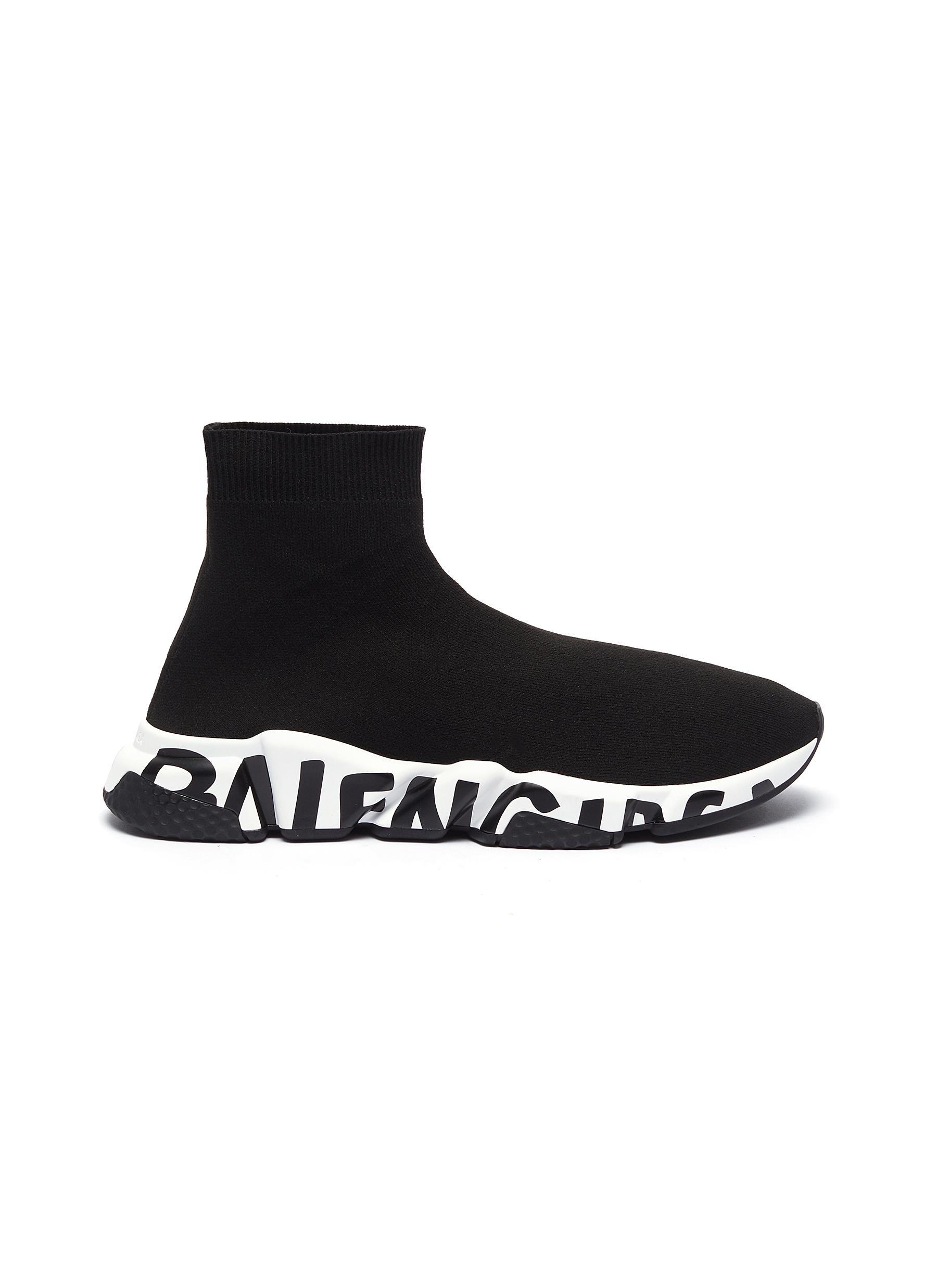 Balenciaga Synthetic 'speed' Graffiti Sole Knit Sneakers in Black for ...