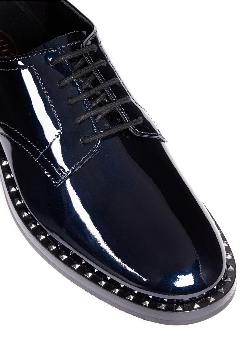 Ash �wilco� Stud Welt Patent Leather Derbies in Blue Lyst